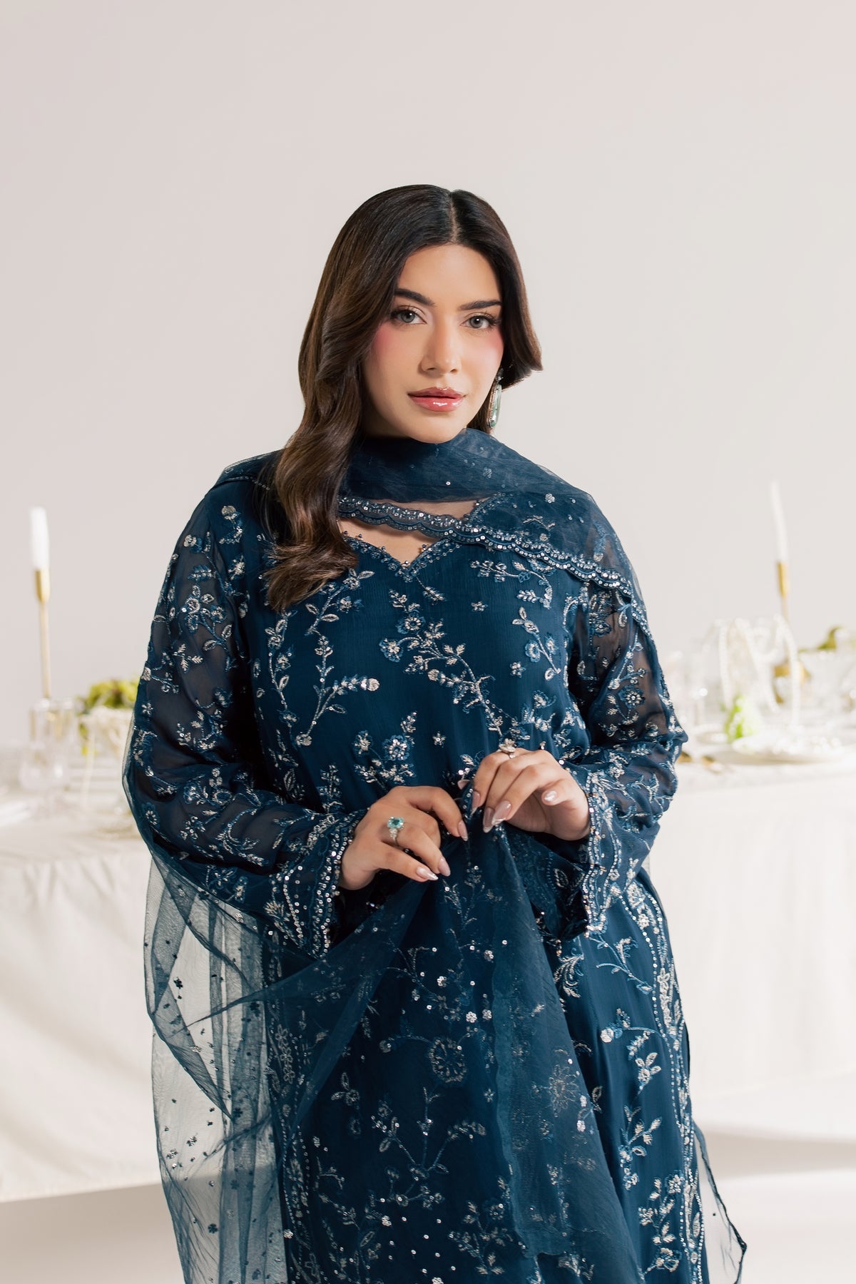 Teal Neesha 3Pc - Festive Luxe Pret STUDIOLUXEAUG26 BATIK S / Dark Teal / Crinkle