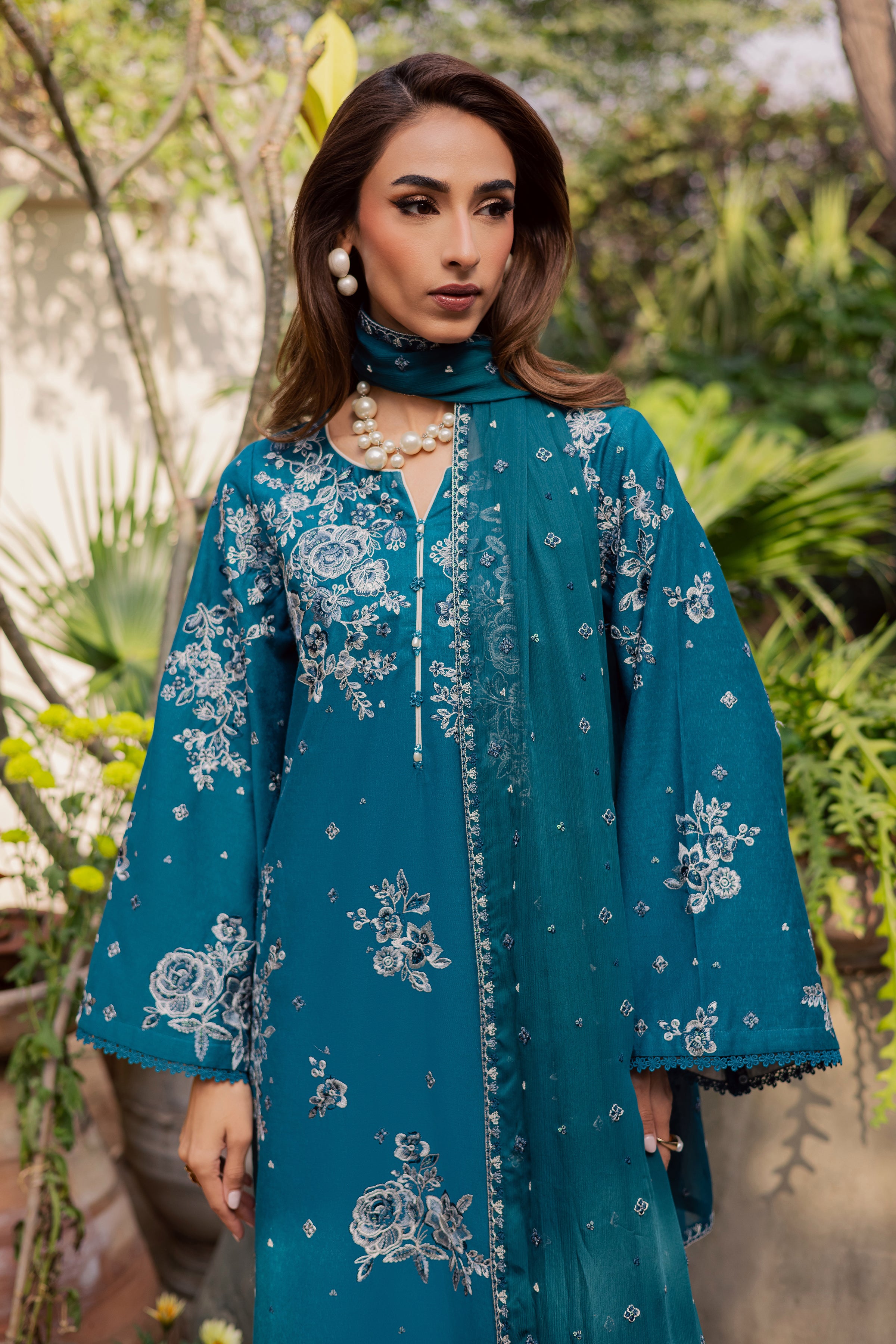 Teal Ocean 3Pc - Embroidered Festive Pret BATIK WINTER PRET 2025 BATIK XS / Teal / Textured Cotton-S / Teal / Textured Cotton-M / Teal / Textured Cotton-L / Teal / Textured Cotton-XL / Teal / Textured Cotton
