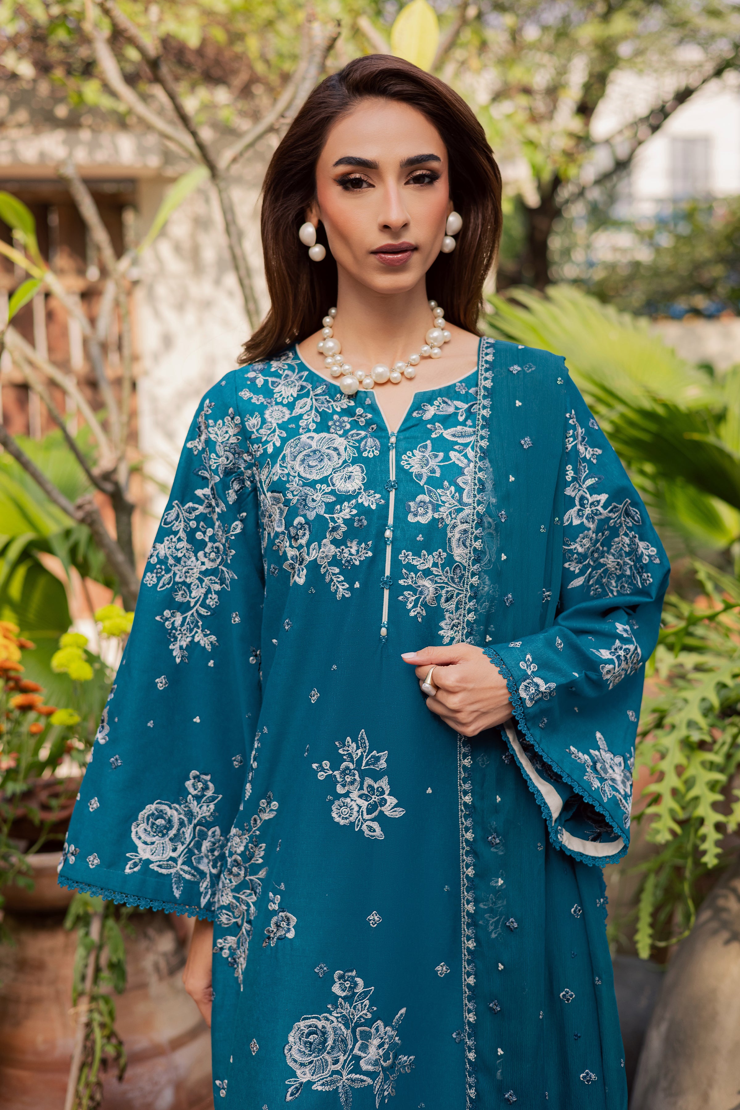 Teal Ocean 3Pc - Embroidered Festive Pret BATIK WINTER PRET 2025 BATIK XS / Teal / Textured Cotton-S / Teal / Textured Cotton-M / Teal / Textured Cotton-L / Teal / Textured Cotton-XL / Teal / Textured Cotton