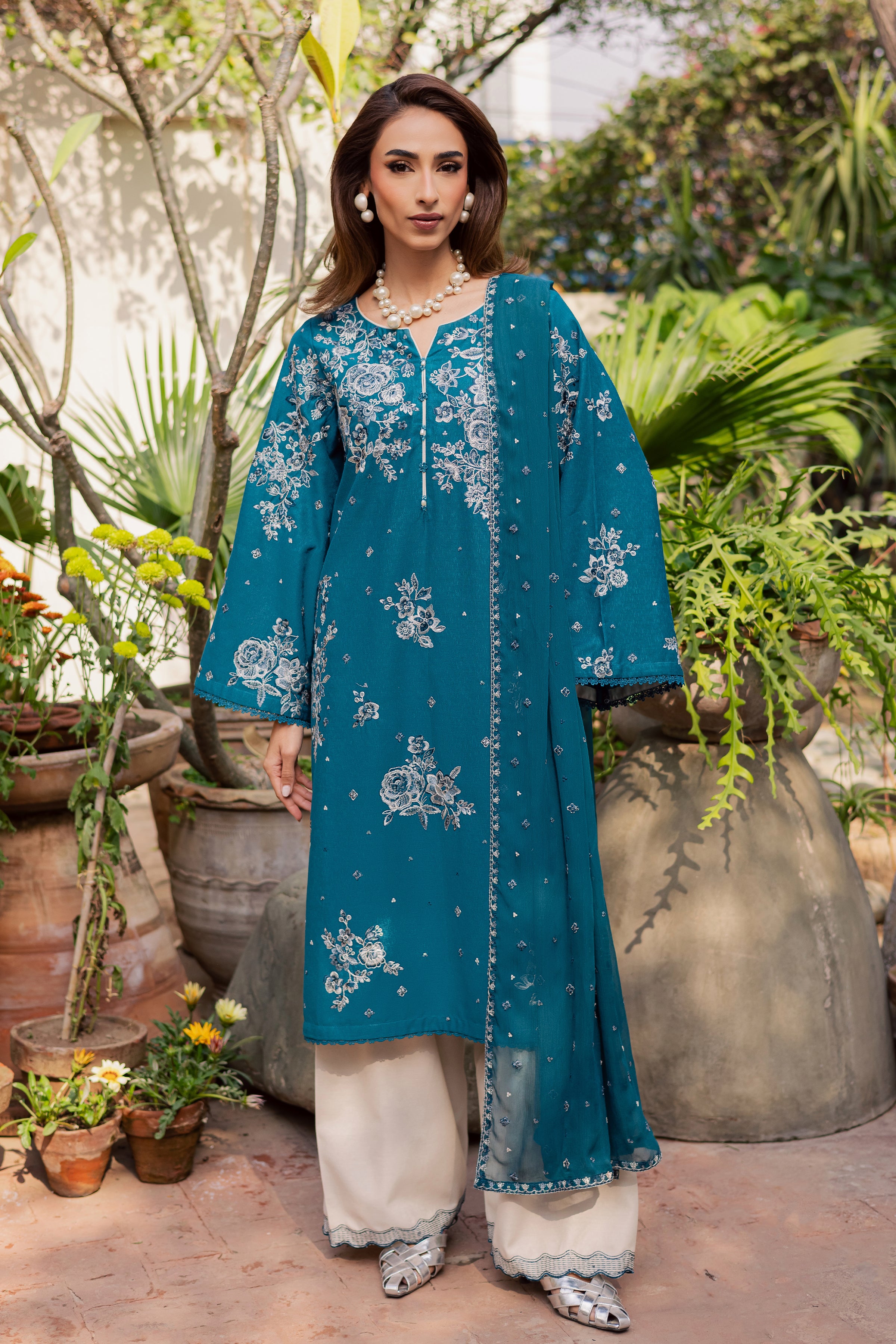 Teal Ocean 3Pc - Embroidered Festive Pret BATIK WINTER PRET 2025 BATIK XS / Teal / Textured Cotton-S / Teal / Textured Cotton-M / Teal / Textured Cotton-L / Teal / Textured Cotton-XL / Teal / Textured Cotton