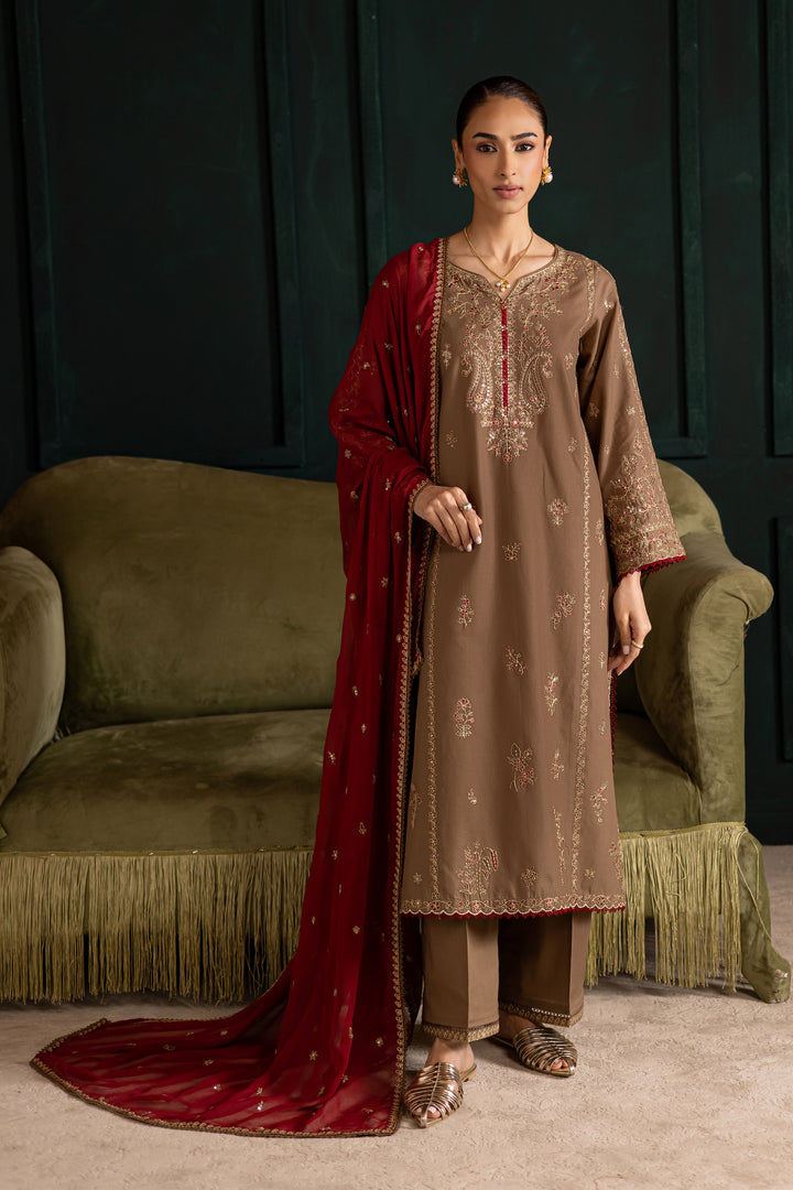 Tiramisu 3Pc - Embroidered Khaddar Dress BATIK WINTER PRET 2025  BATIK   XS / Light brown / Khaddar-S / Light brown / Khaddar-M / Light brown / Khaddar-L / Light brown / Khaddar-XL / Light brown / Khaddar
