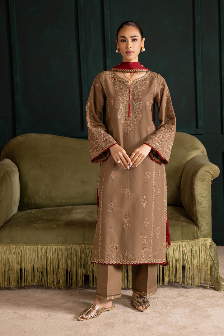 Tiramisu 3Pc - Embroidered Khaddar Dress BATIK WINTER PRET 2025  BATIK   XS / Light brown / Khaddar-S / Light brown / Khaddar-M / Light brown / Khaddar-L / Light brown / Khaddar-XL / Light brown / Khaddar