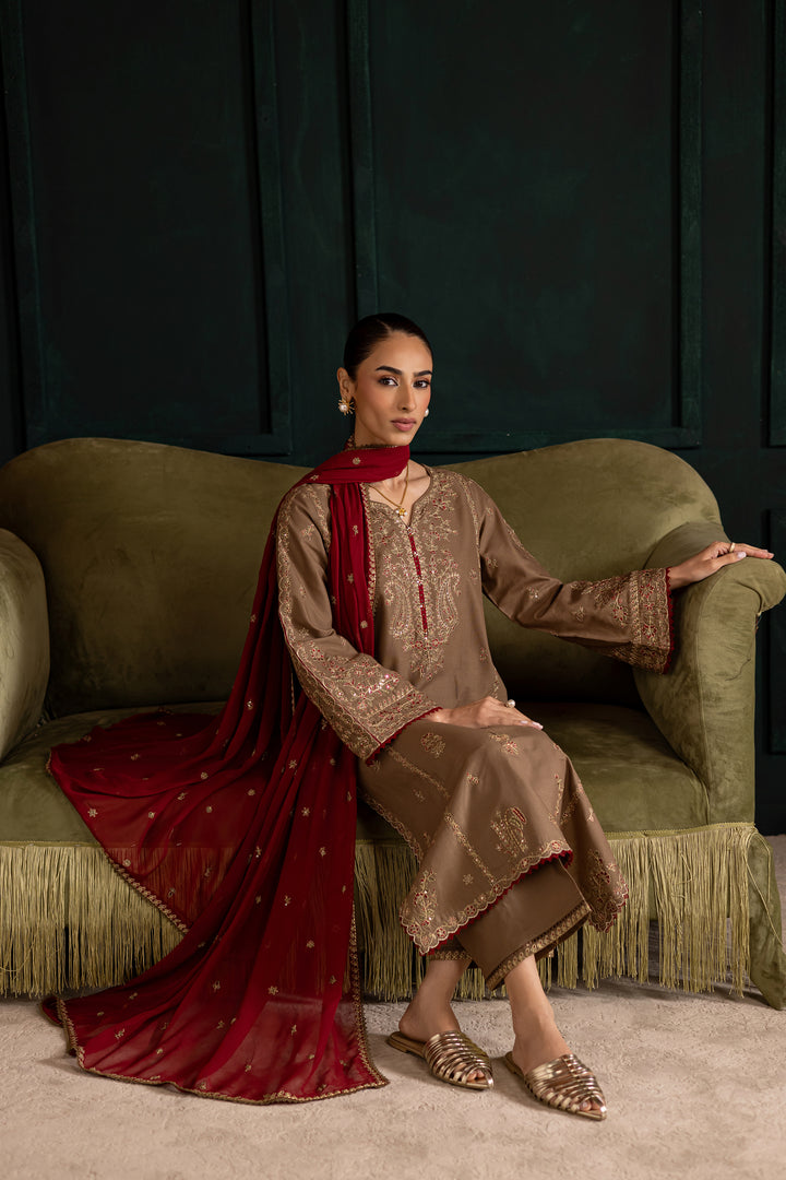 Tiramisu 3Pc - Embroidered Khaddar Dress BATIK WINTER PRET 2025  BATIK   XS / Light brown / Khaddar-S / Light brown / Khaddar-M / Light brown / Khaddar-L / Light brown / Khaddar-XL / Light brown / Khaddar