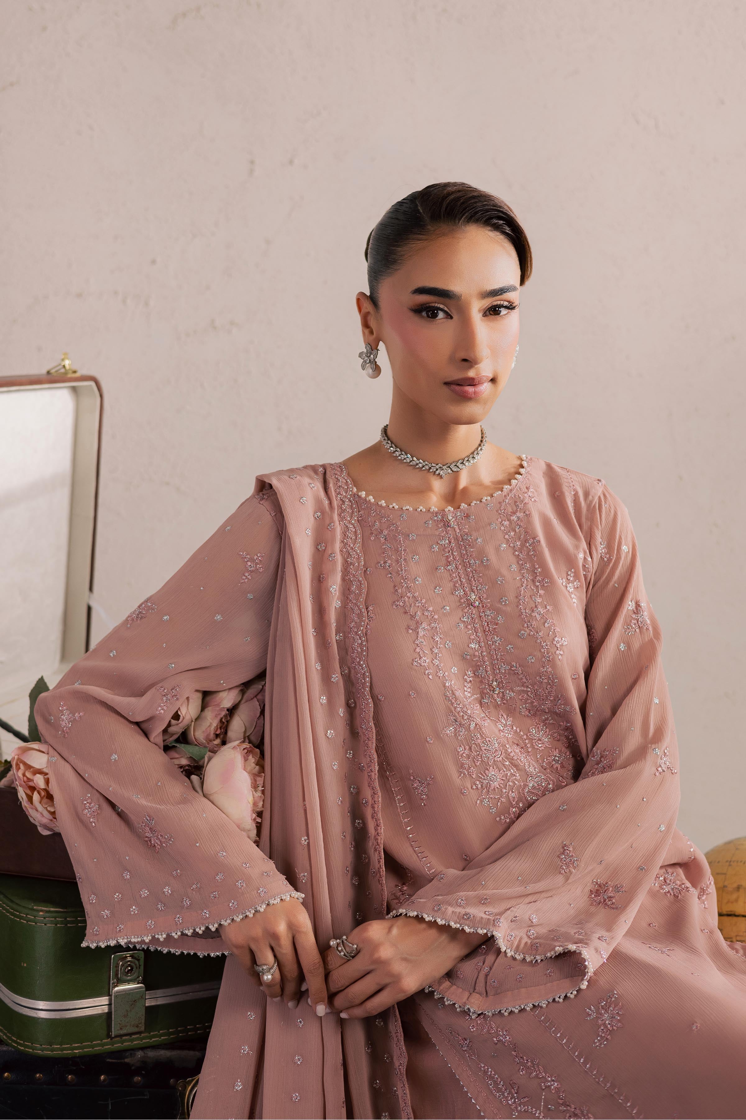 Tirna 3Pc - Festive Luxury Formal BATIKSS26 BATIK S / Pink / Crinkle-M / Pink / Crinkle-L / Pink / Crinkle