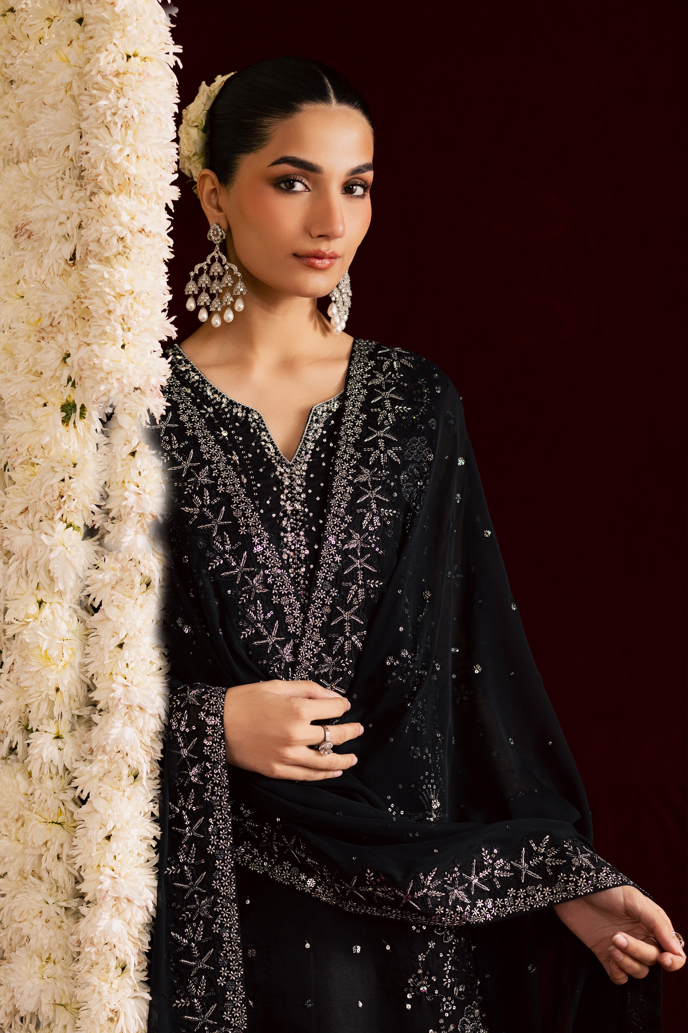Toor 3Pc- Wedding Formal Dress BATIKSTUDIO2025 BATIK S / Black / Organza-M / Black / Organza-L / Black / Organza