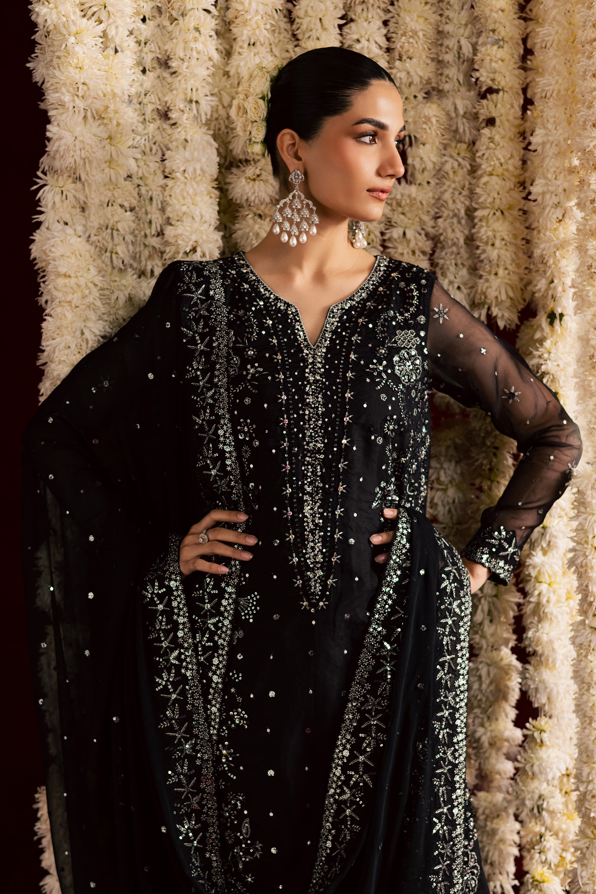 Toor 3Pc- Wedding Formal Dress BATIKSTUDIO2025 BATIK S / Black / Organza-M / Black / Organza-L / Black / Organza