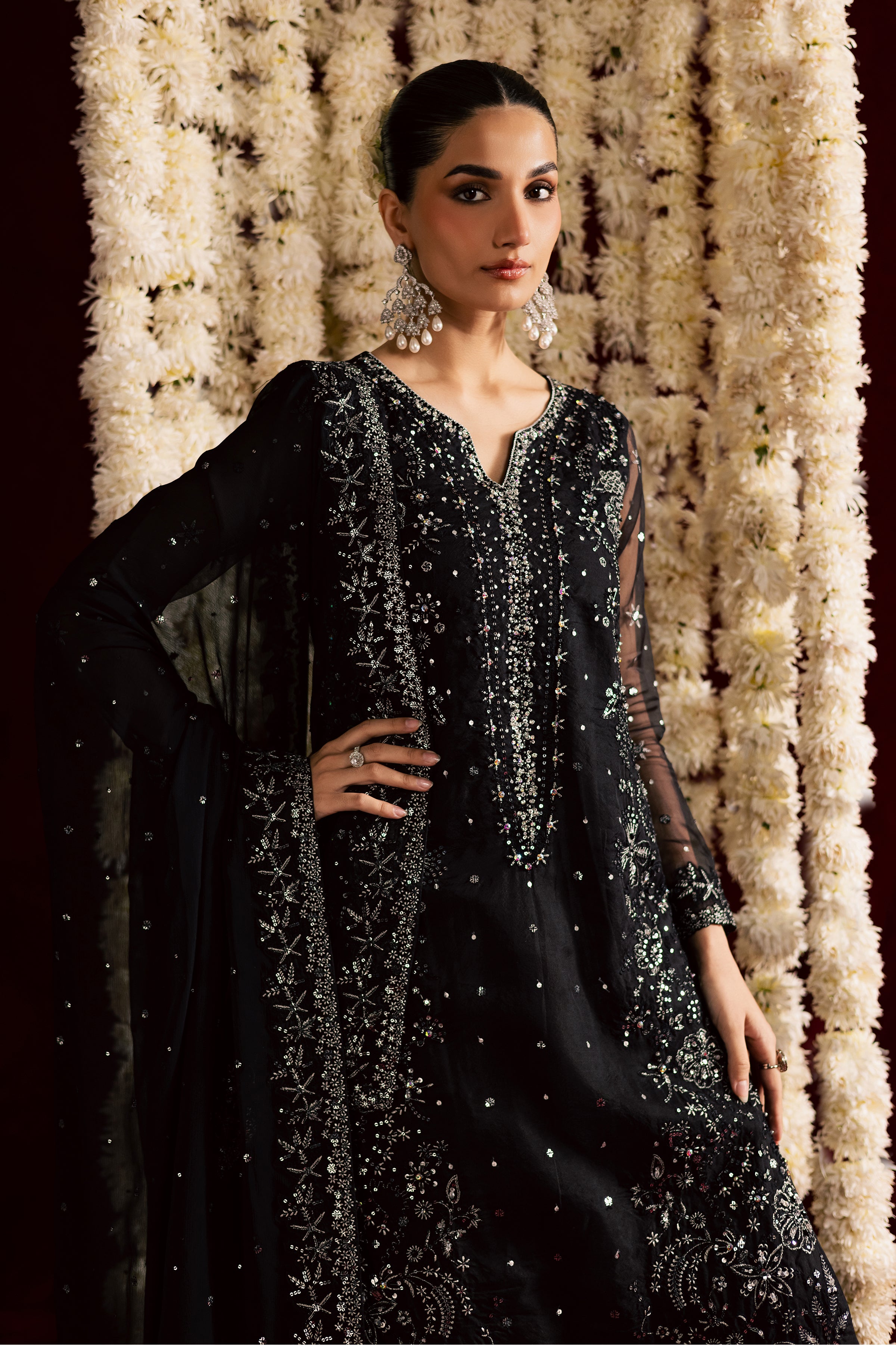 Toor 3Pc- Wedding Formal Dress BATIKSTUDIO2025 BATIK S / Black / Organza-M / Black / Organza-L / Black / Organza