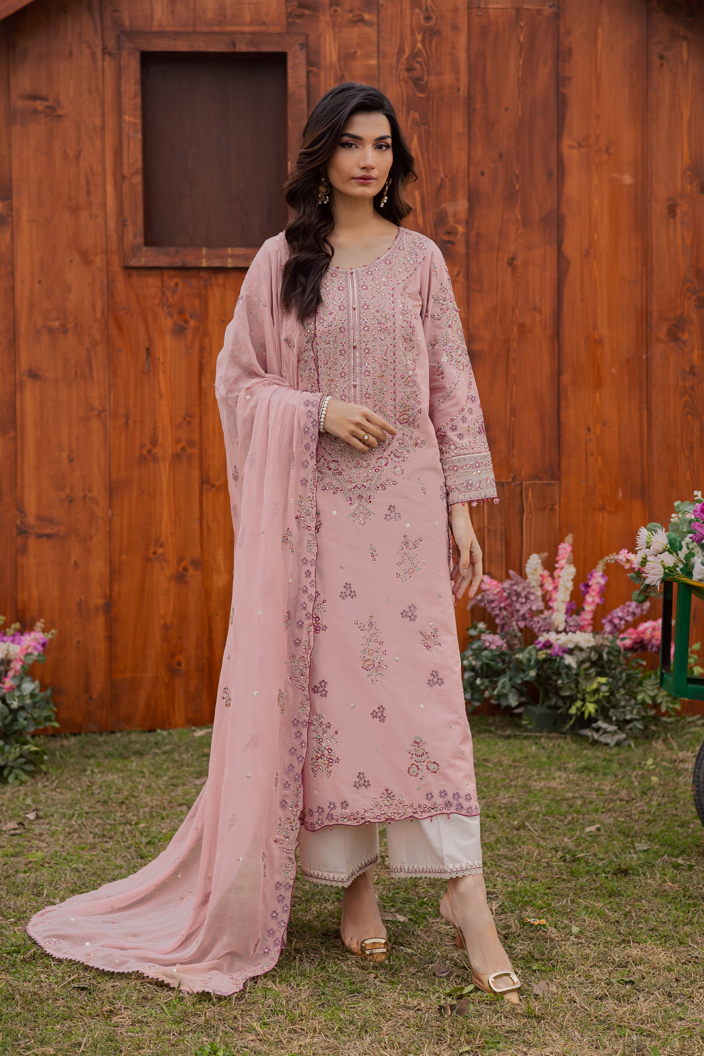 Toska 3Pc - Festive Embroidered Lawn BATIKEID2026 BATIK XS / Taffy Pink / Pima Lawn-S / Taffy Pink / Pima Lawn-M / Taffy Pink / Pima Lawn-L / Taffy Pink / Pima Lawn-XL / Taffy Pink / Pima Lawn
