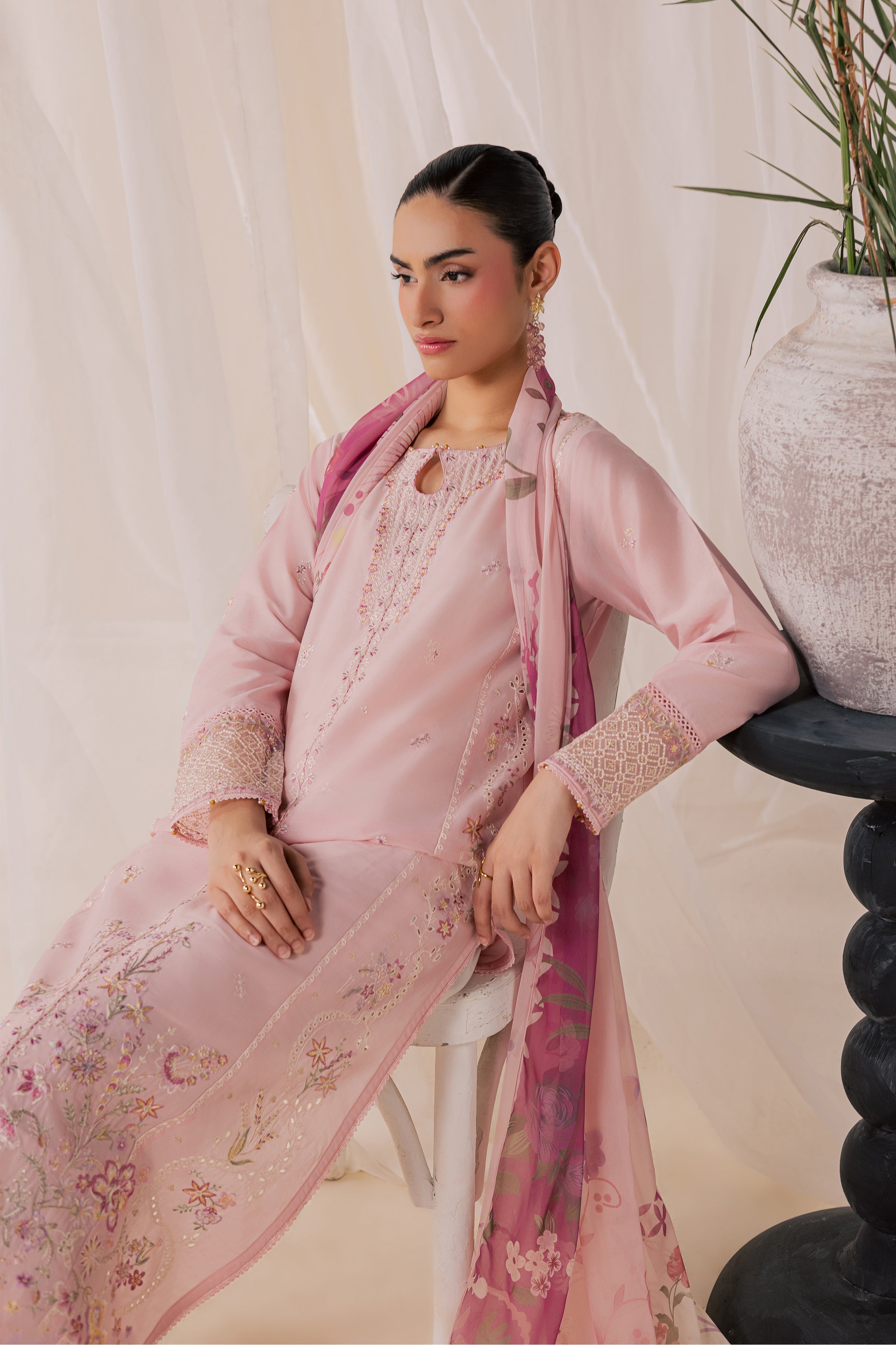 Tulip Powder 3Pc - Luxury Embroidered Lawn BATIKSS26 BATIK XS / Powder Pink / Pima Lawn