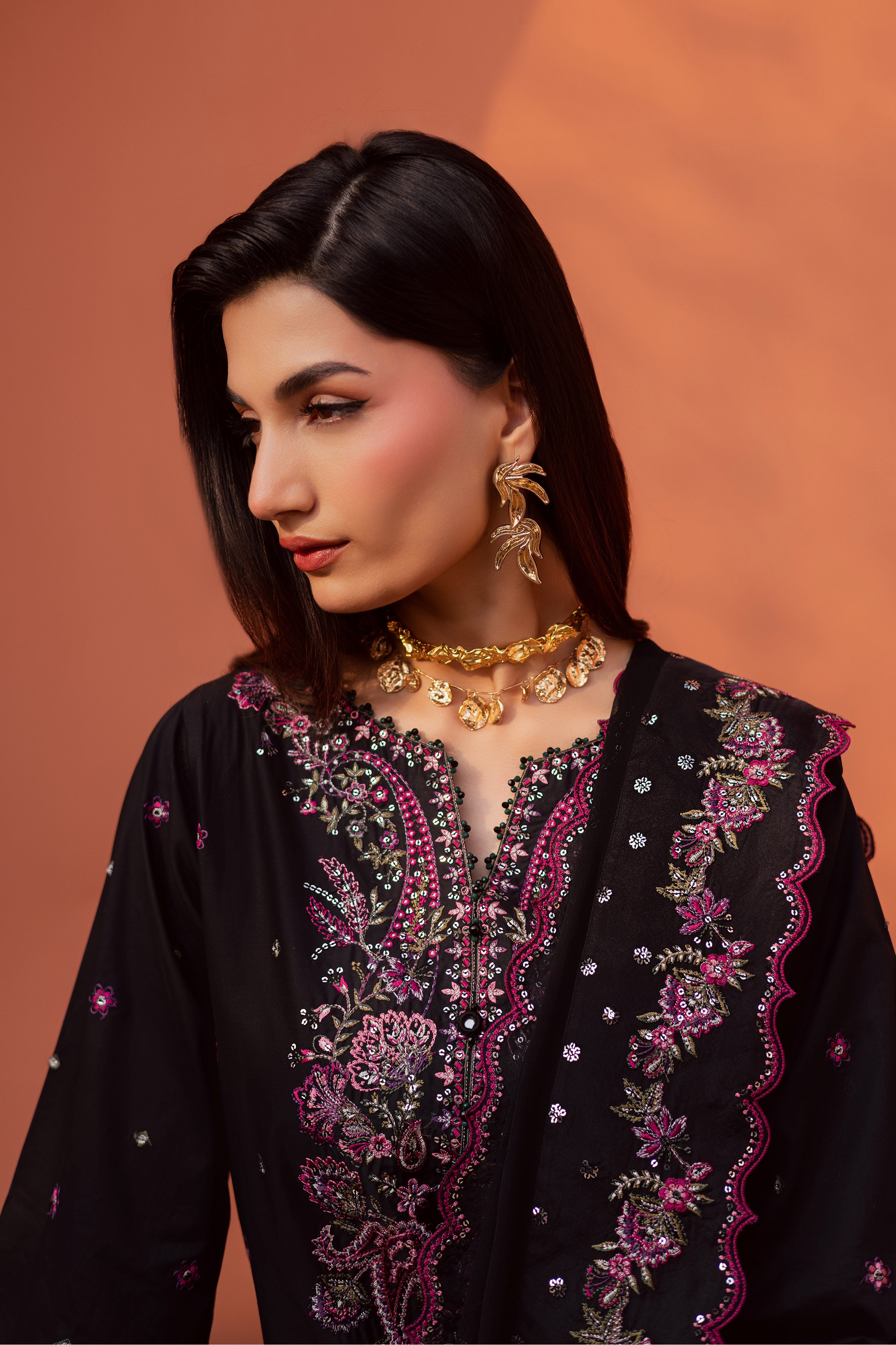 Unaiza 3Pc - Festive Embroidered Lawn BATIKEID2026 BATIK XS / Black / Giza-S / Black / Giza-M / Black / Giza-L / Black / Giza-XL / Black / Giza