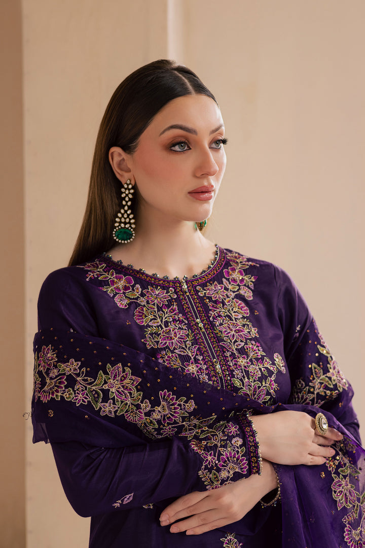 Unzilla 3Pc - Embroidered Luxe Pret BATIKLuxePRET2025  BATIK   XS / Deep Purple / Raw Silk & Organza-S / Deep Purple / Raw Silk & Organza-M / Deep Purple / Raw Silk & Organza-L / Deep Purple / Raw Silk & Organza-XL / Deep Purple / Raw Silk & Organza