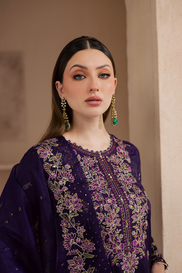 Unzilla 3Pc - Embroidered Luxe Pret BATIKLuxePRET2025  BATIK   XS / Deep Purple / Raw Silk & Organza-S / Deep Purple / Raw Silk & Organza-M / Deep Purple / Raw Silk & Organza-L / Deep Purple / Raw Silk & Organza-XL / Deep Purple / Raw Silk & Organza
