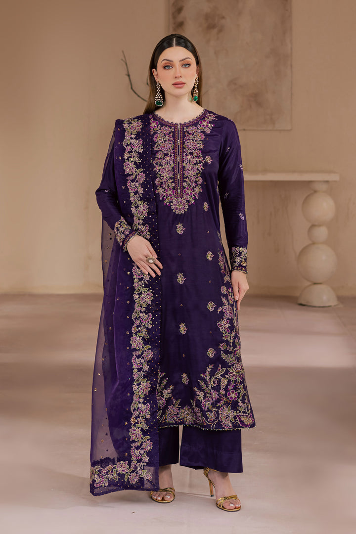 Unzilla 3Pc - Embroidered Luxe Pret BATIKLuxePRET2025  BATIK   XS / Deep Purple / Raw Silk & Organza-S / Deep Purple / Raw Silk & Organza-M / Deep Purple / Raw Silk & Organza-L / Deep Purple / Raw Silk & Organza-XL / Deep Purple / Raw Silk & Organza