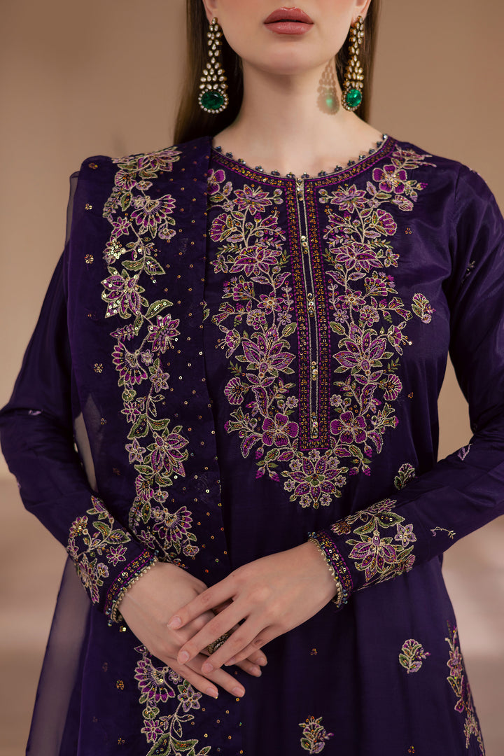 Unzilla 3Pc - Embroidered Luxe Pret BATIKLuxePRET2025  BATIK   XS / Deep Purple / Raw Silk & Organza-S / Deep Purple / Raw Silk & Organza-M / Deep Purple / Raw Silk & Organza-L / Deep Purple / Raw Silk & Organza-XL / Deep Purple / Raw Silk & Organza