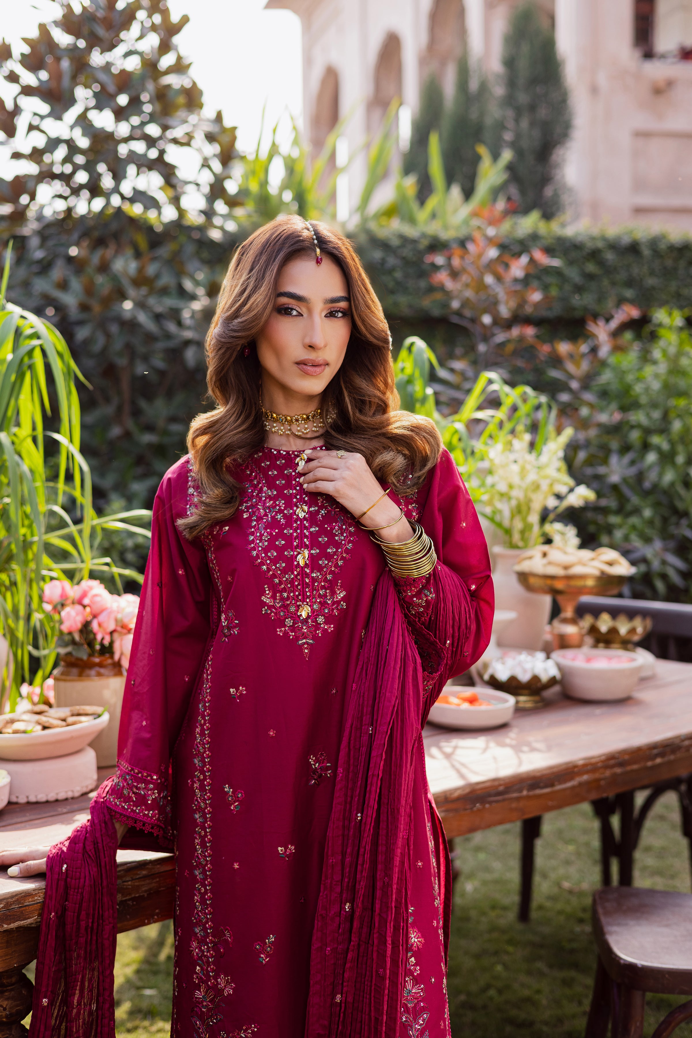 Ursula 3Pc - Festive Embroidered Lawn BATIKEID2026 BATIK XS / Maroon / Pima Lawn-S / Maroon / Pima Lawn-M / Maroon / Pima Lawn-L / Maroon / Pima Lawn-XL / Maroon / Pima Lawn