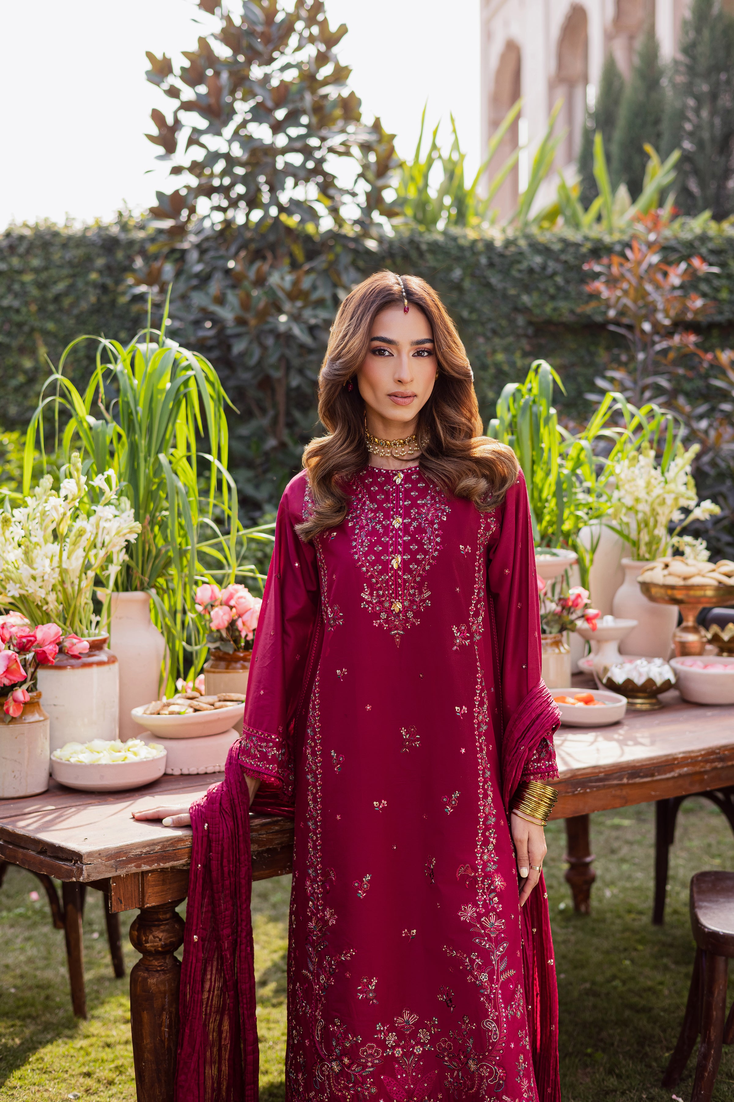 Ursula 3Pc - Festive Embroidered Lawn BATIKEID2026 BATIK XS / Maroon / Pima Lawn-S / Maroon / Pima Lawn-M / Maroon / Pima Lawn-L / Maroon / Pima Lawn-XL / Maroon / Pima Lawn