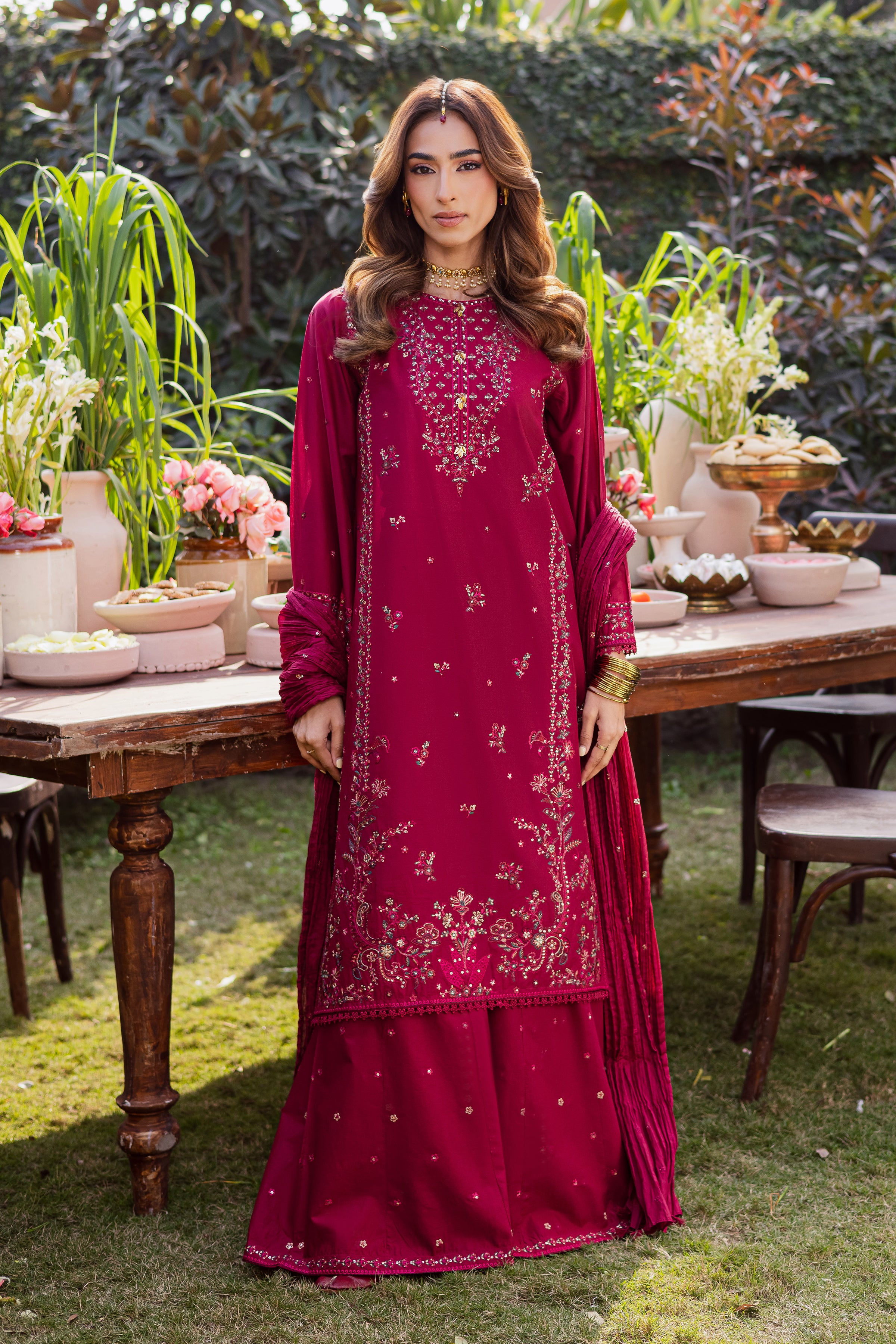 Ursula 3Pc - Festive Embroidered Lawn BATIKEID2026 BATIK XS / Maroon / Pima Lawn-S / Maroon / Pima Lawn-M / Maroon / Pima Lawn-L / Maroon / Pima Lawn-XL / Maroon / Pima Lawn
