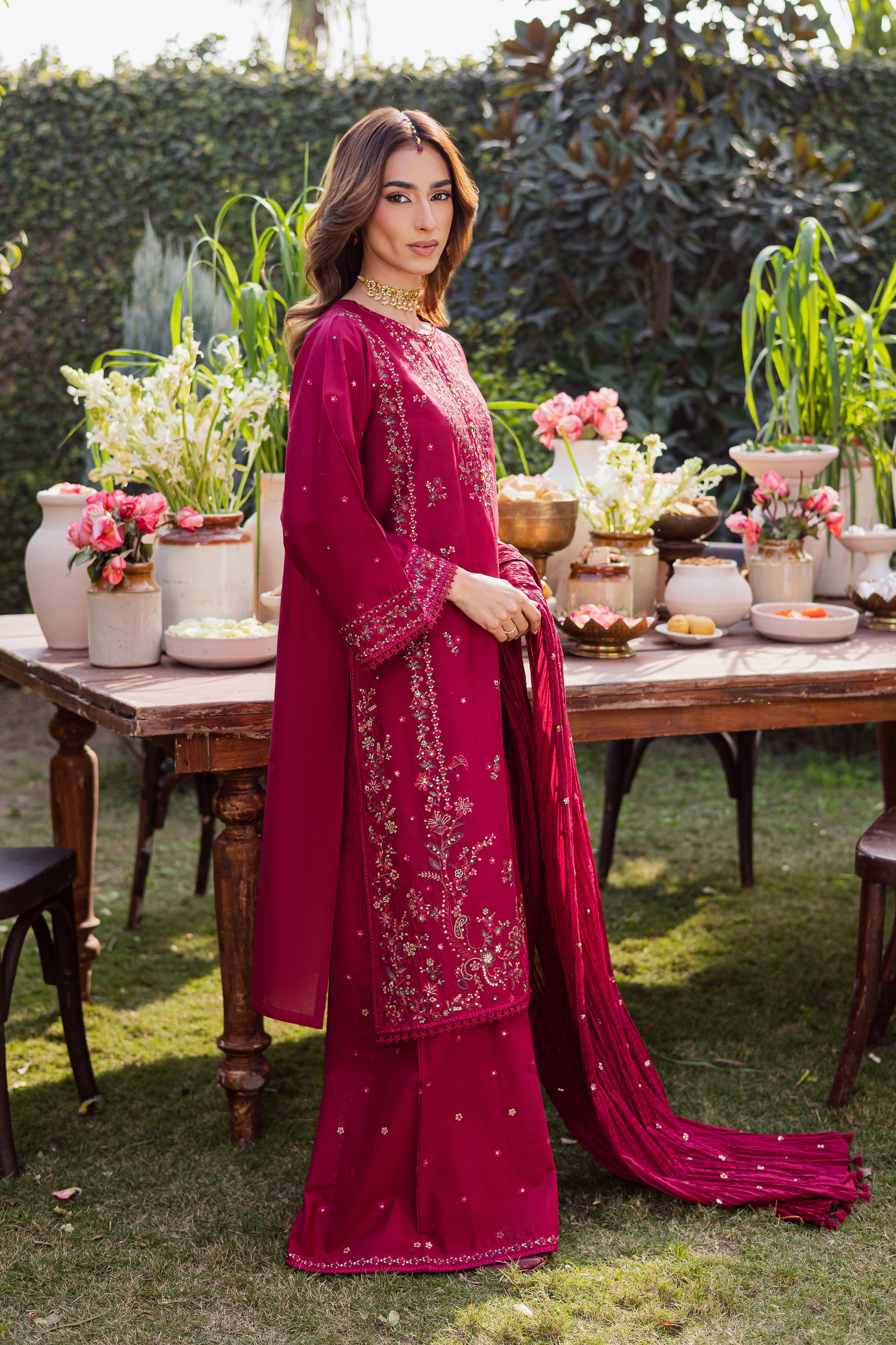 Ursula 3Pc - Festive Embroidered Lawn BATIKEID2026 BATIK XS / Maroon / Pima Lawn-S / Maroon / Pima Lawn-M / Maroon / Pima Lawn-L / Maroon / Pima Lawn-XL / Maroon / Pima Lawn