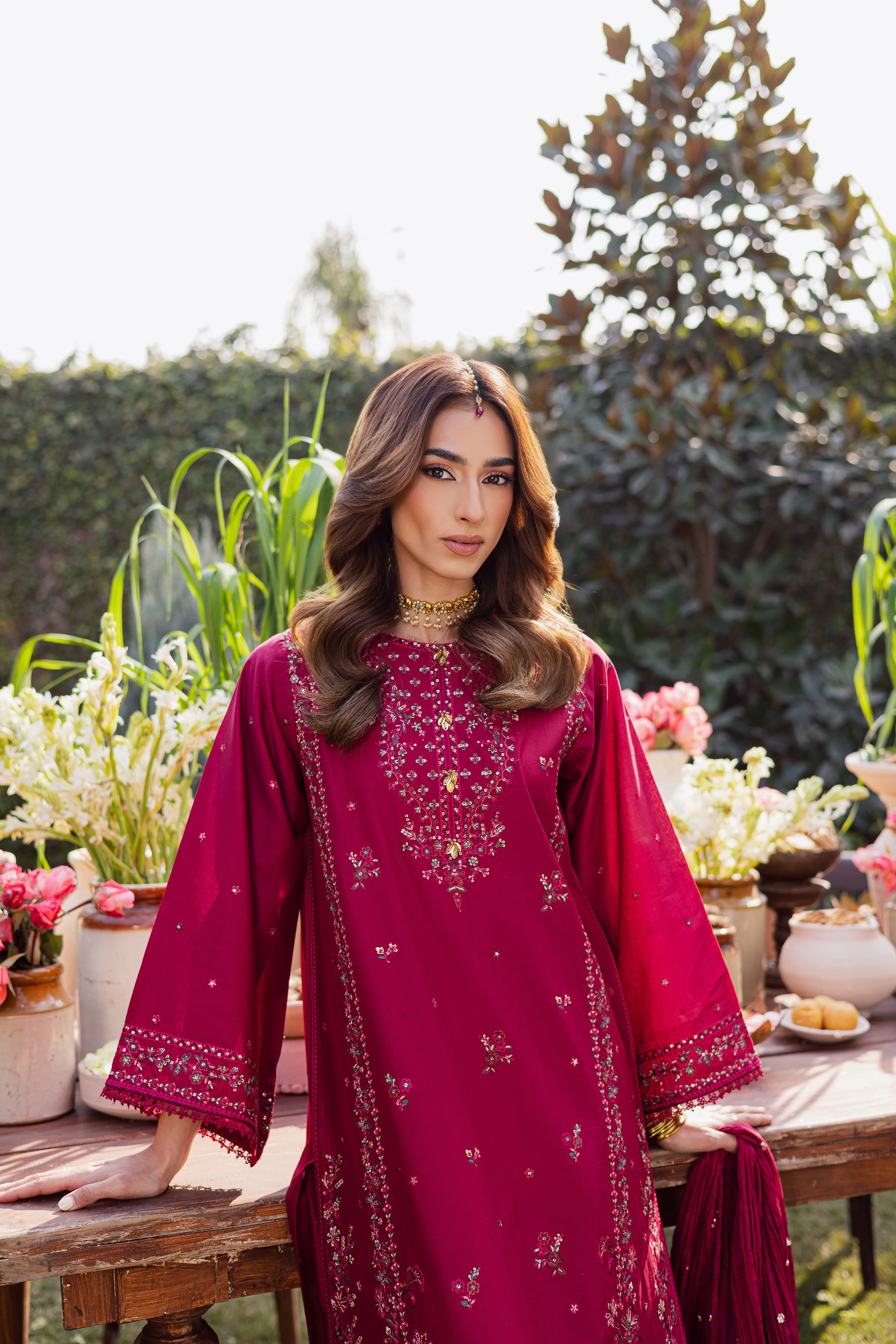 Ursula 3Pc - Festive Embroidered Lawn BATIKEID2026 BATIK XS / Maroon / Pima Lawn-S / Maroon / Pima Lawn-M / Maroon / Pima Lawn-L / Maroon / Pima Lawn-XL / Maroon / Pima Lawn