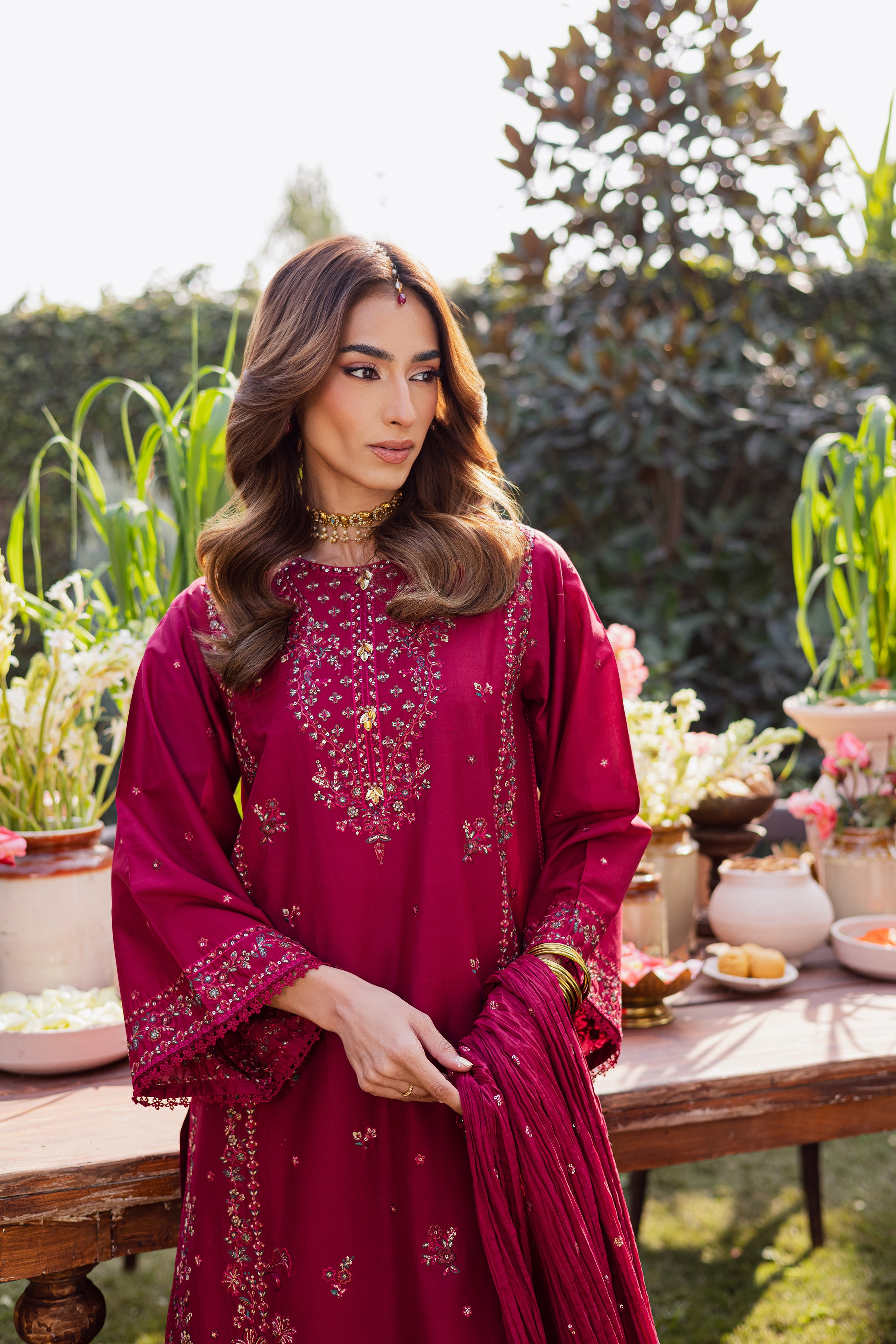 Ursula 3Pc - Festive Embroidered Lawn BATIKEID2026 BATIK XS / Maroon / Pima Lawn-S / Maroon / Pima Lawn-M / Maroon / Pima Lawn-L / Maroon / Pima Lawn-XL / Maroon / Pima Lawn