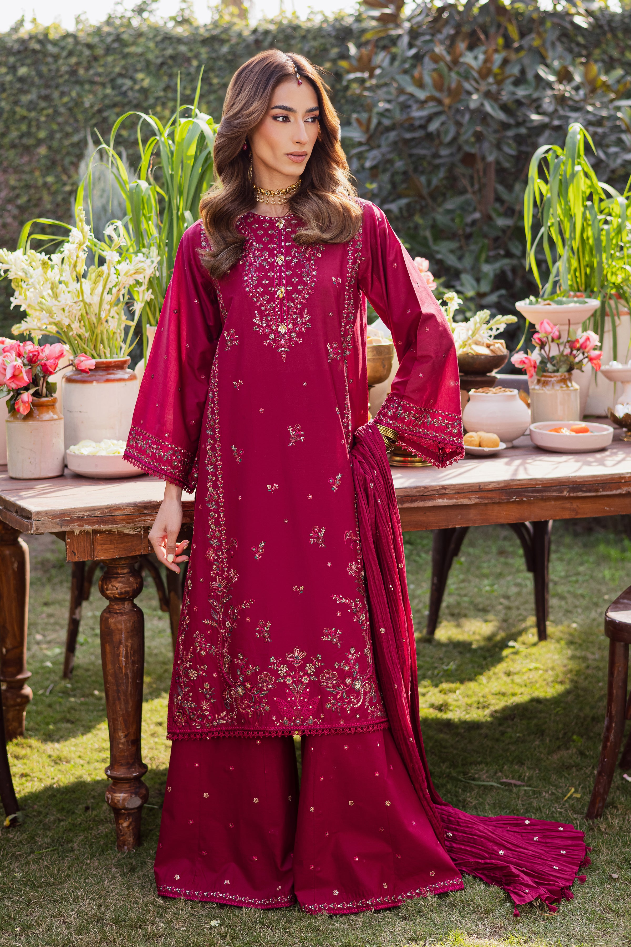 Ursula 3Pc - Festive Embroidered Lawn BATIKEID2026 BATIK XS / Maroon / Pima Lawn-S / Maroon / Pima Lawn-M / Maroon / Pima Lawn-L / Maroon / Pima Lawn-XL / Maroon / Pima Lawn
