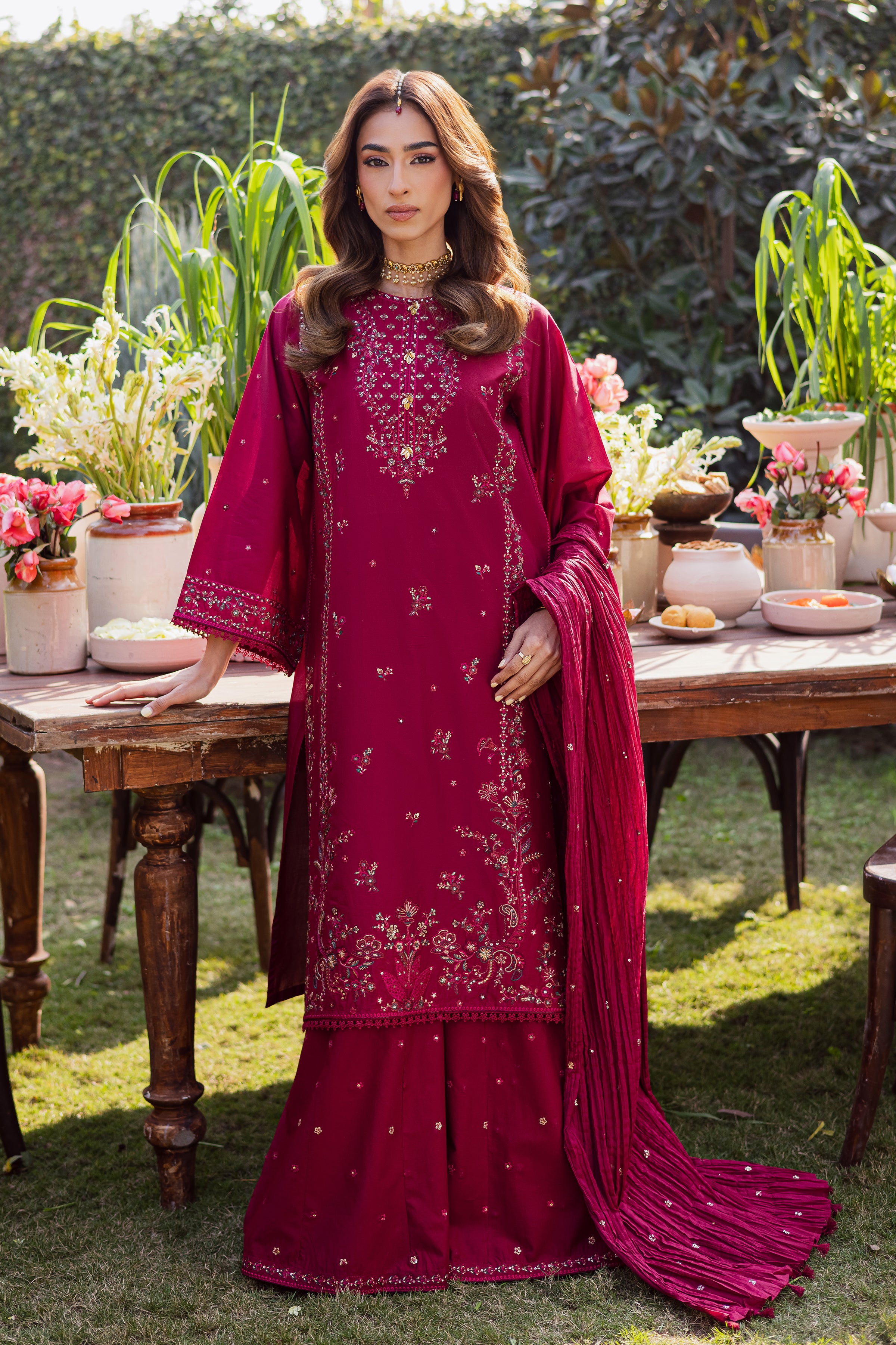 Ursula 3Pc - Festive Embroidered Lawn BATIKEID2026 BATIK XS / Maroon / Pima Lawn-S / Maroon / Pima Lawn-M / Maroon / Pima Lawn-L / Maroon / Pima Lawn-XL / Maroon / Pima Lawn