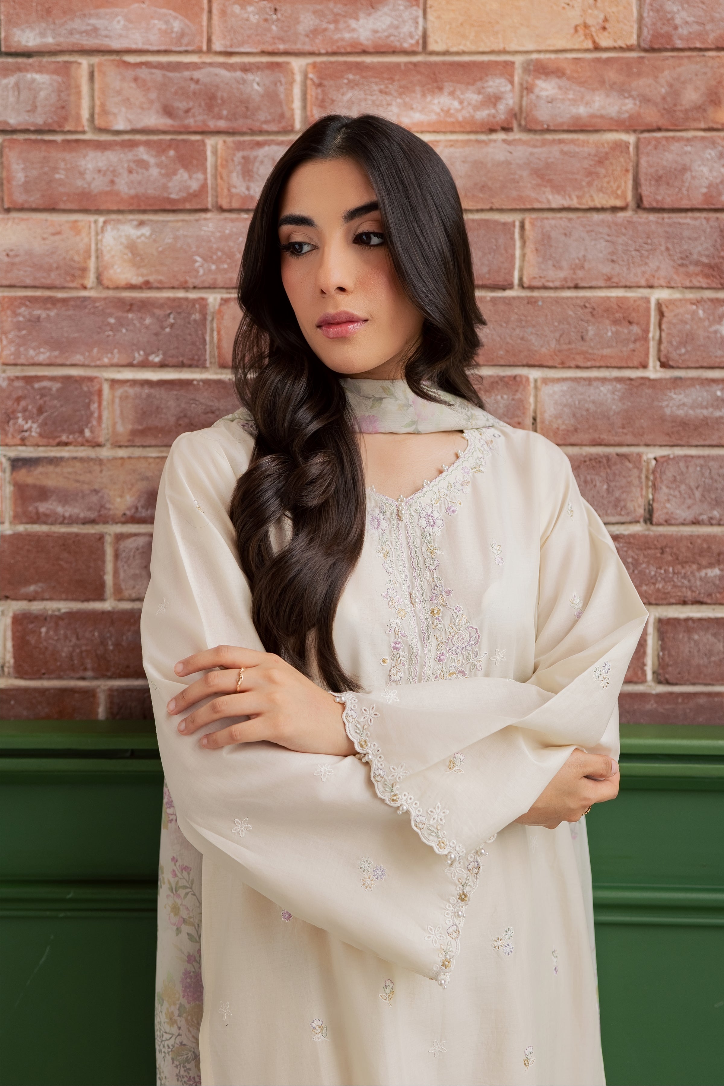 Vanila Frost 3Pc - Embroidered Lawn Dress EverydayEdit26 BATIK XS / Off White / Pima Lawn