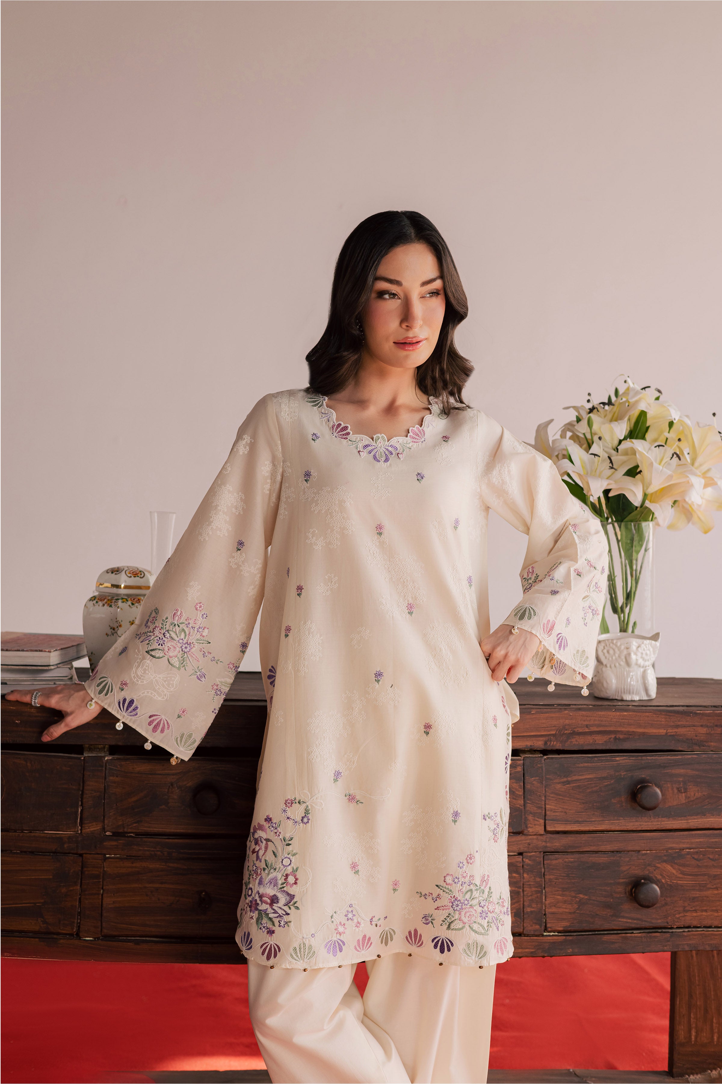Vanilla Bloom 2Pc - Embroidered Lawn Dress EverydayEdit26 BATIK XS / White Swan / Pima Lawn-S / White Swan / Pima Lawn-M / White Swan / Pima Lawn-L / White Swan / Pima Lawn-XL / White Swan / Pima Lawn
