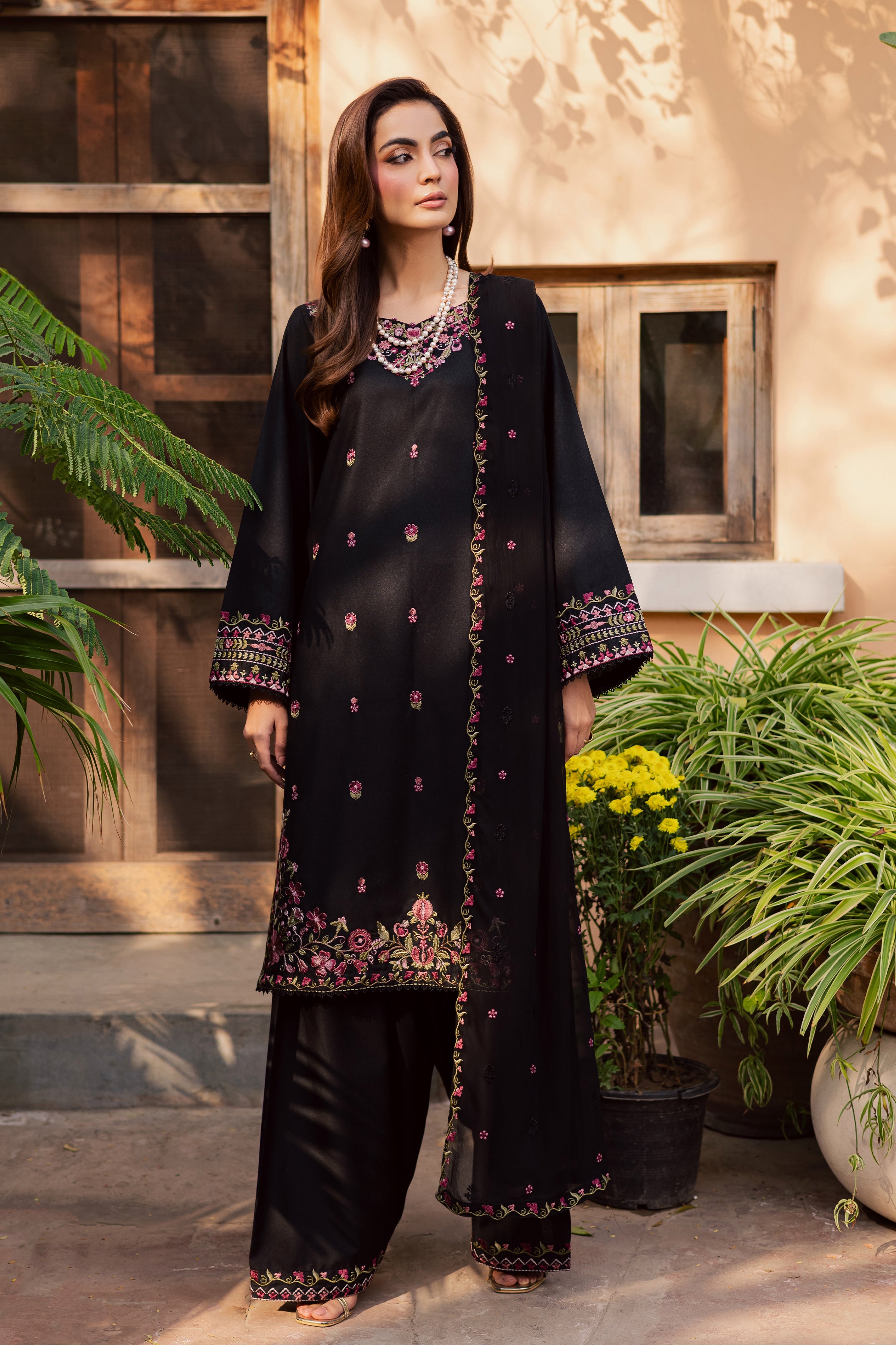 Vareha 3Pc - Embroidered Festive Pret BATIK WINTER PRET 2025 BATIK XS / Black / Cotton-S / Black / Cotton-M / Black / Cotton-L / Black / Cotton-XL / Black / Cotton