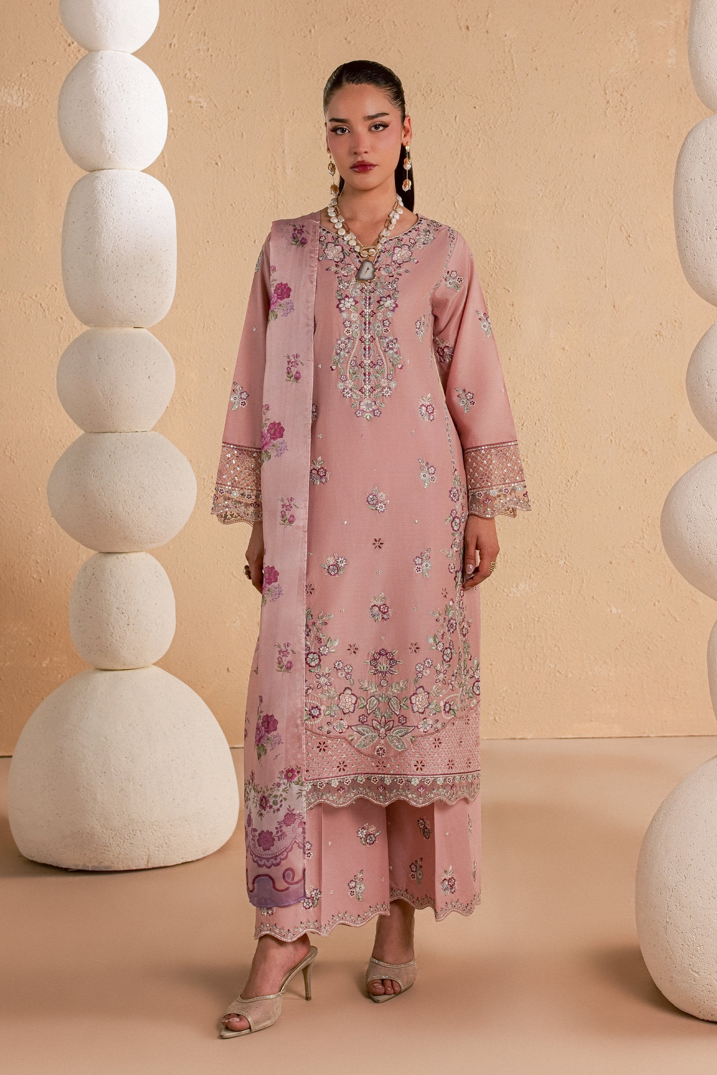 Velora 3Pc - Luxury Embroidered Lawn BATIKSS26 BATIK XS / Taffy Pink / Pima Lawn-S / Taffy Pink / Pima Lawn-M / Taffy Pink / Pima Lawn-L / Taffy Pink / Pima Lawn-XL / Taffy Pink / Pima Lawn