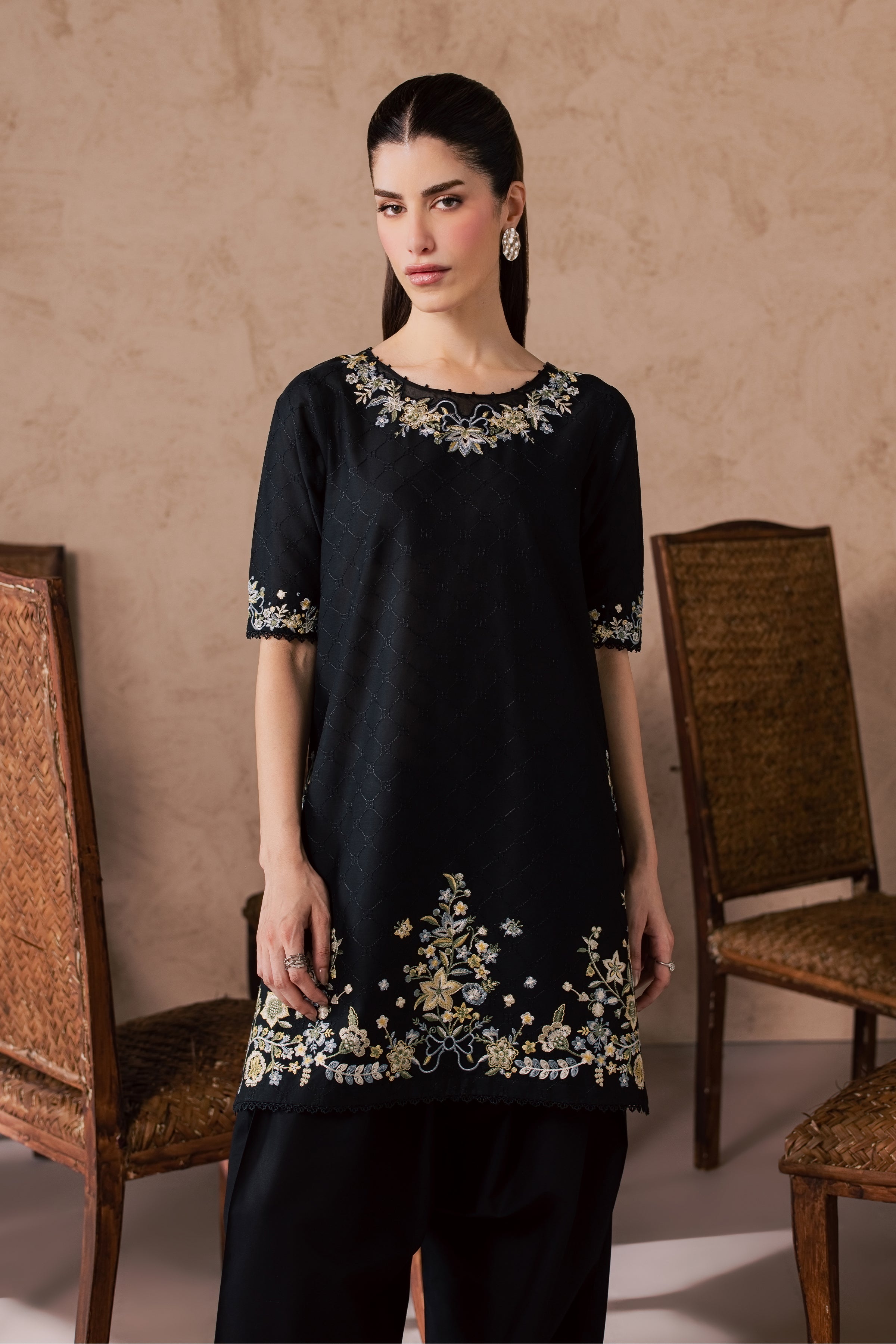 Venom Veil 2Pc - Embroidered Lawn Dress EverydayEdit26 BATIK XS / Black / Pima Lawn-S / Black / Pima Lawn-M / Black / Pima Lawn-L / Black / Pima Lawn-XL / Black / Pima Lawn