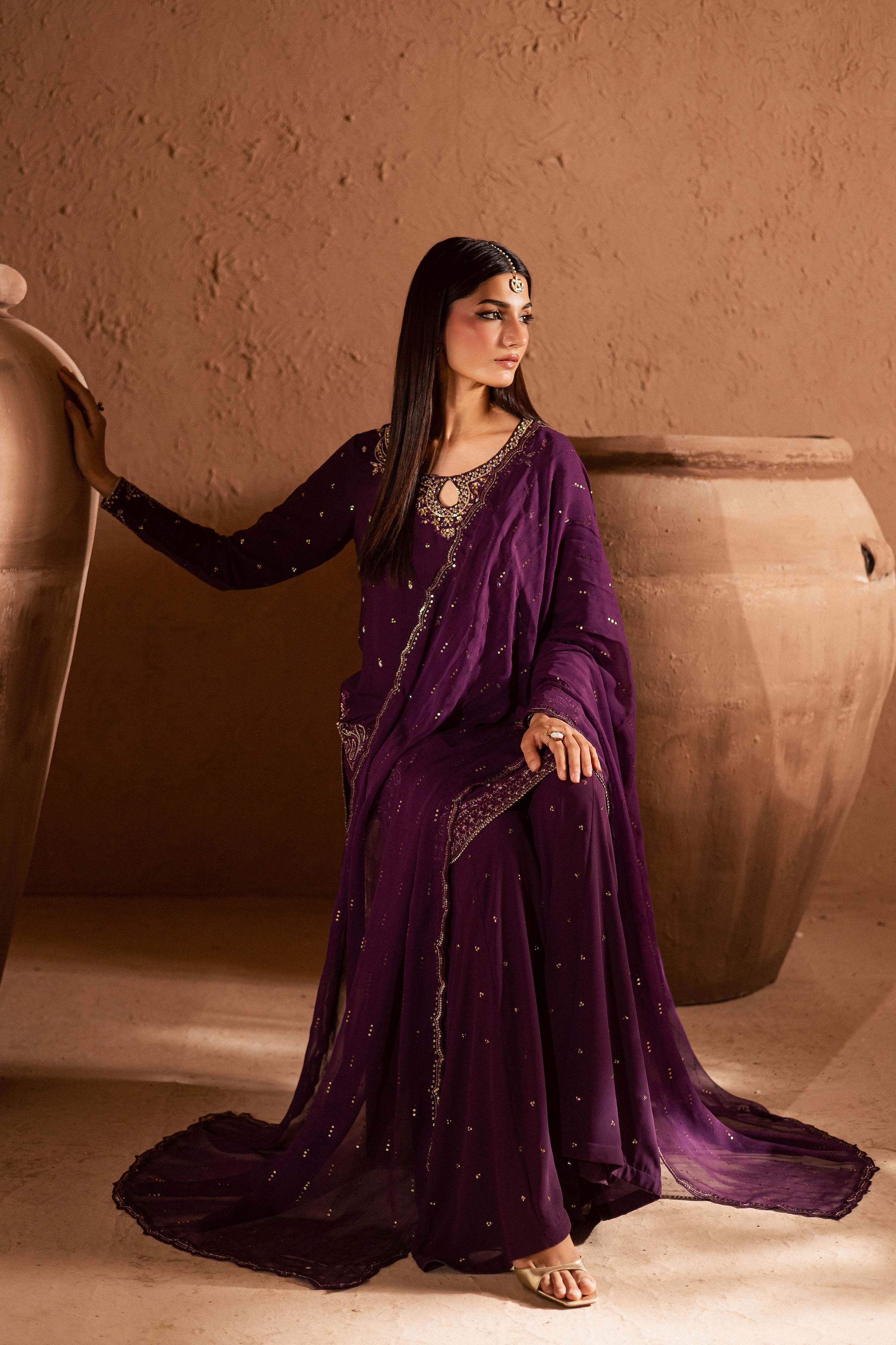 Voilet Whimsy 3Pc- Festive Luxe Pret BATIKSTUDIO2025 BATIK S / Deep Purple / Georgette-M / Deep Purple / Georgette-L / Deep Purple / Georgette