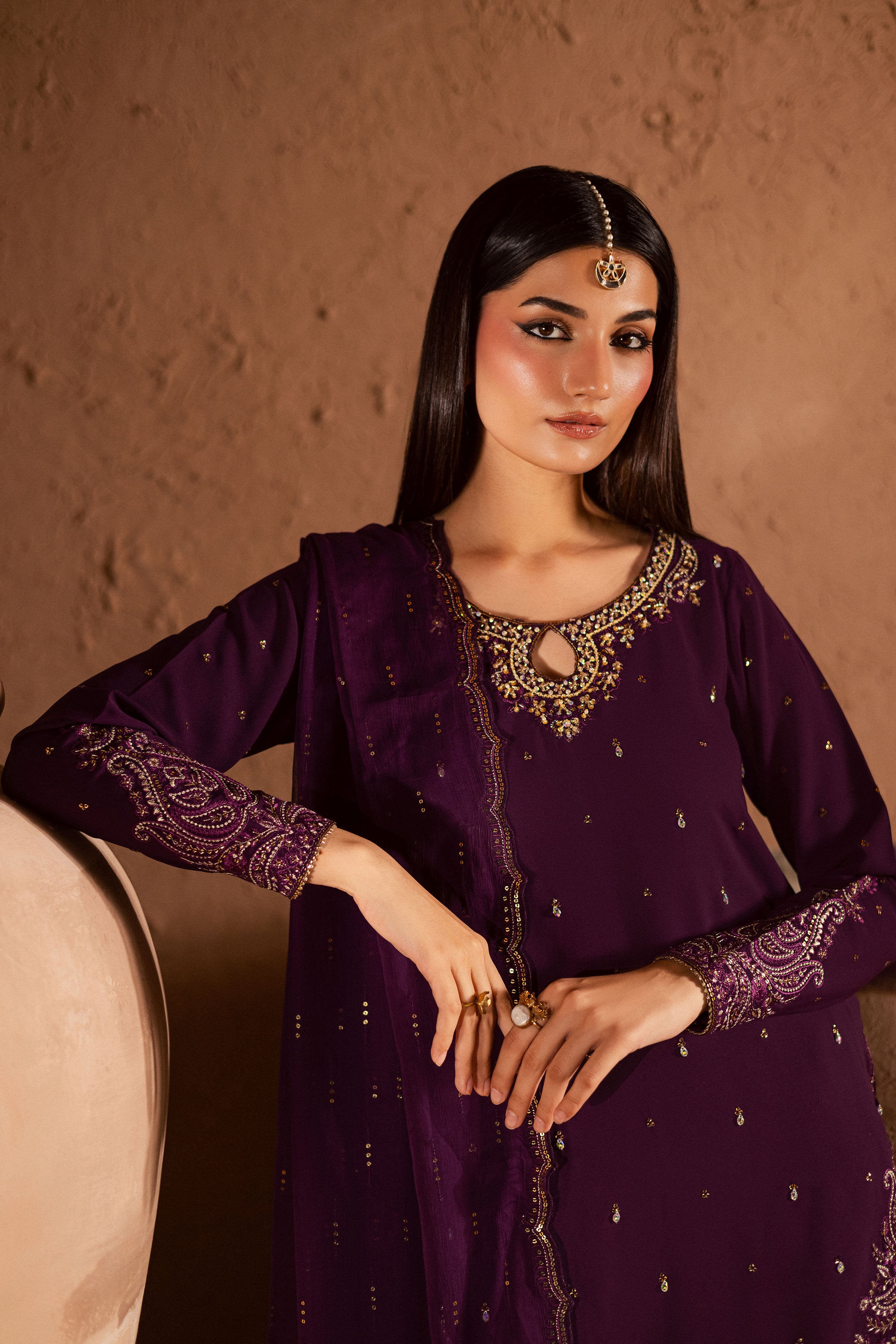 Voilet Whimsy 3Pc- Festive Luxe Pret BATIKSTUDIO2025 BATIK S / Deep Purple / Georgette-M / Deep Purple / Georgette-L / Deep Purple / Georgette