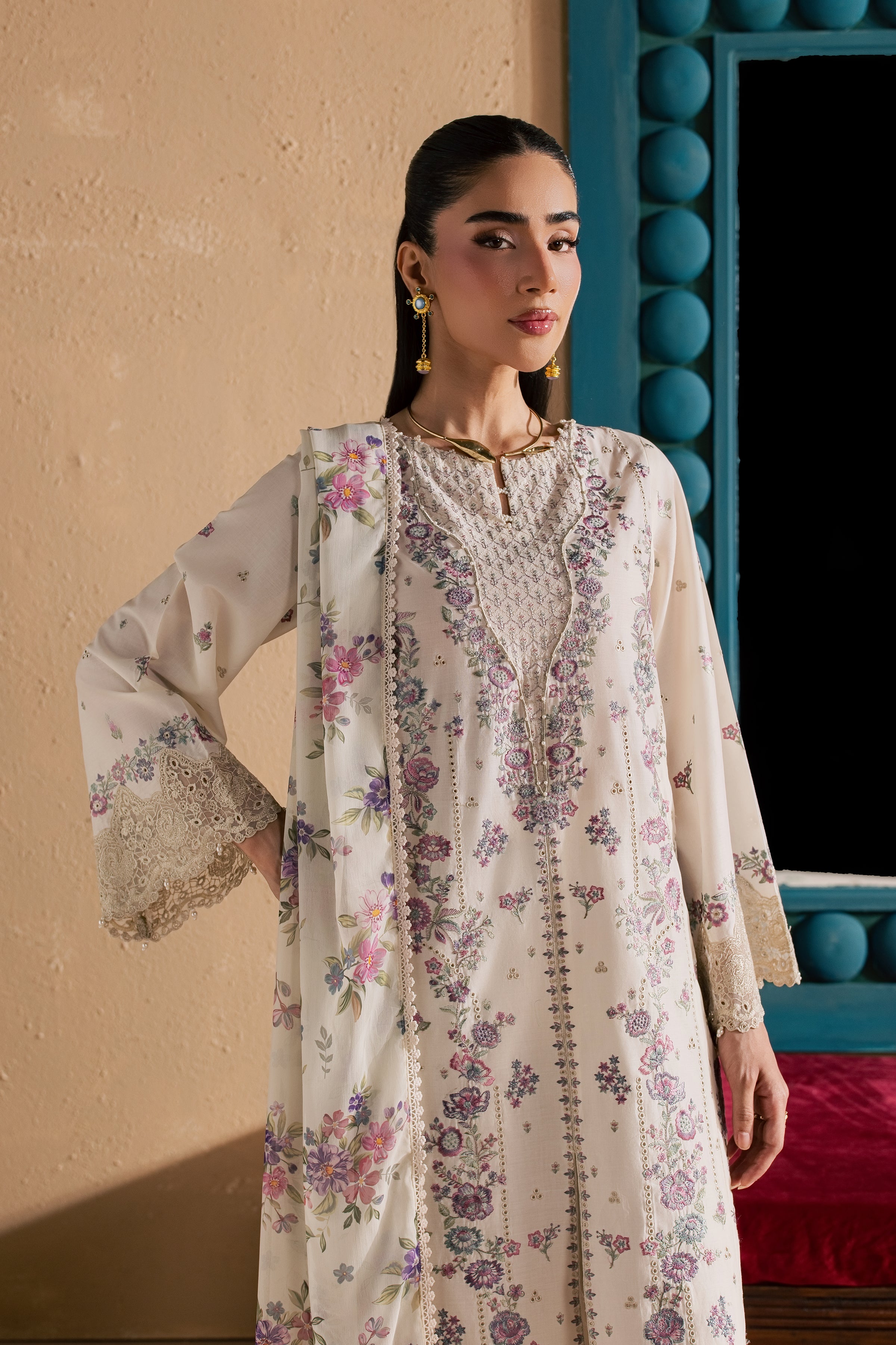 White Rainbow 3Pc - Luxury Embroidered Lawn BATIKSS26 BATIK XS / White Swan / Pima Lawn-S / White Swan / Pima Lawn-M / White Swan / Pima Lawn-L / White Swan / Pima Lawn-XL / White Swan / Pima Lawn