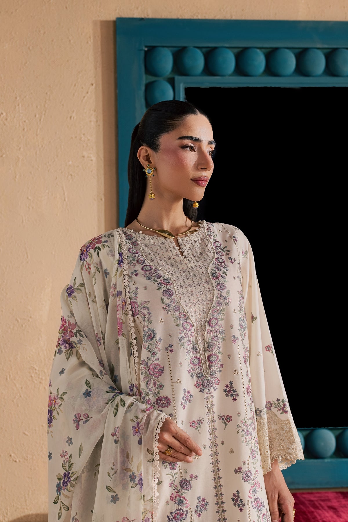White Rainbow 3Pc - Luxury Embroidered Lawn BATIKSS26 BATIK XS / White Swan / Pima Lawn-S / White Swan / Pima Lawn-M / White Swan / Pima Lawn-L / White Swan / Pima Lawn-XL / White Swan / Pima Lawn