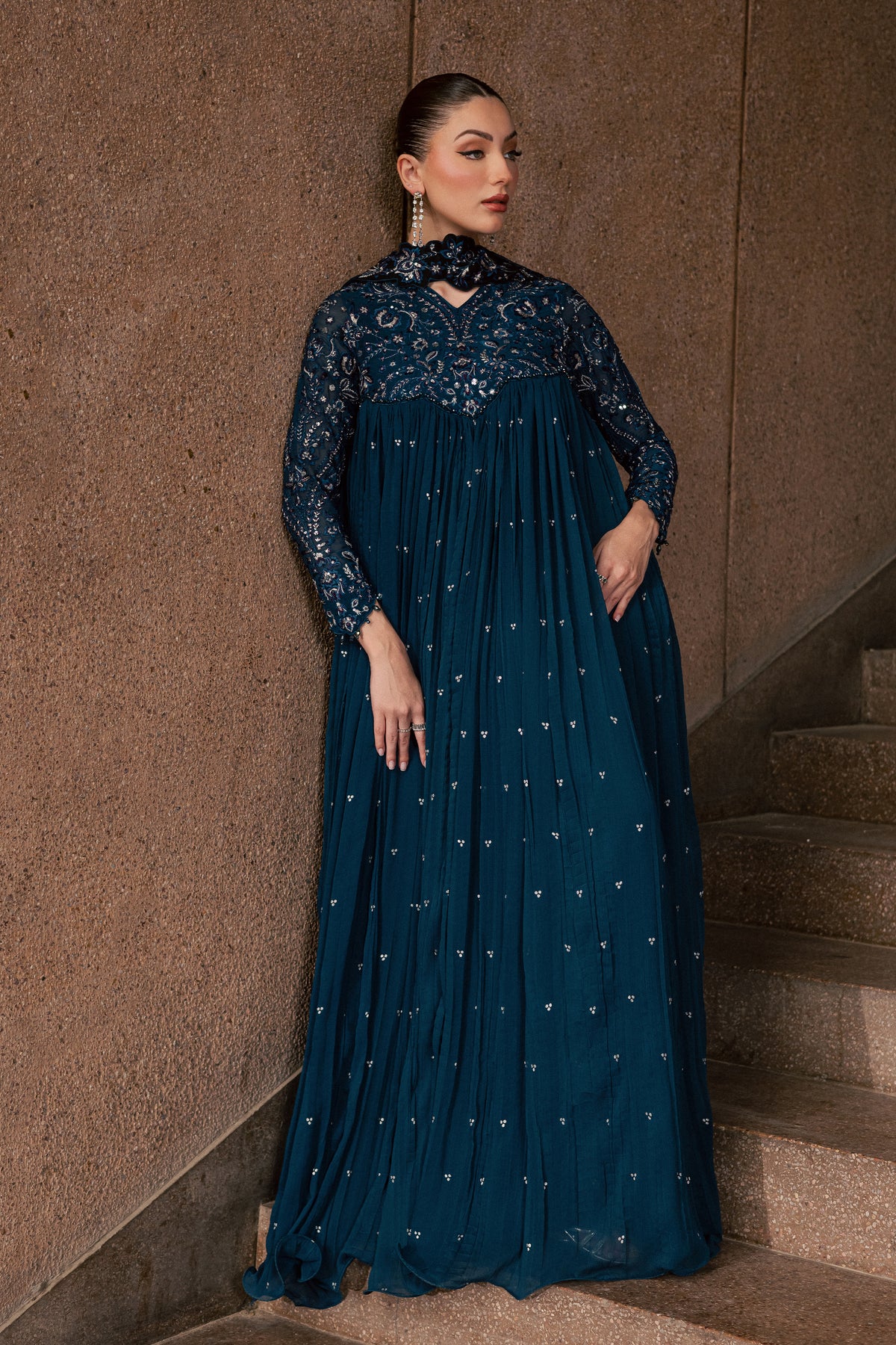 Wonhee 3Pc - Festive Luxe Pret BATIKLUXOCT26 BATIK XS / Teal / Crepe Chiffon
