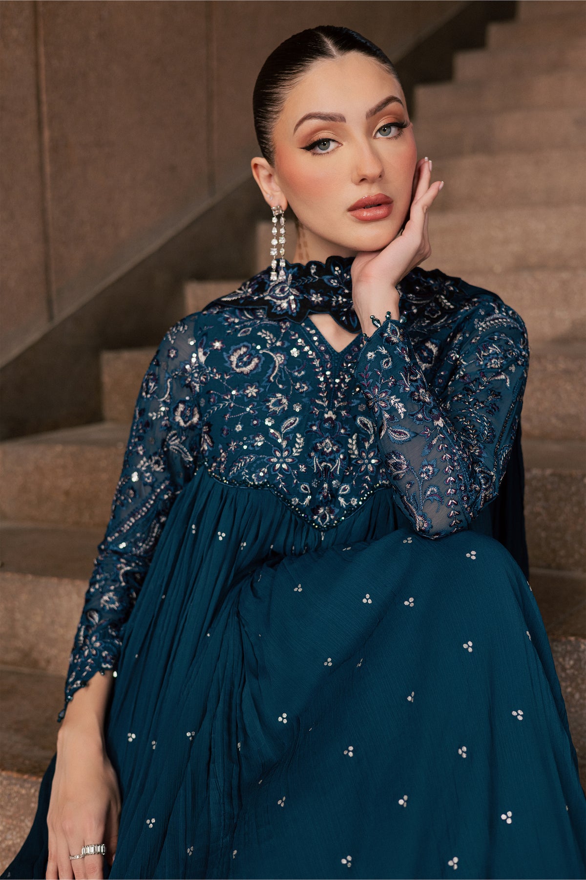 Wonhee 3Pc - Festive Luxe Pret BATIKLUXOCT26 BATIK XS / Teal / Crepe Chiffon