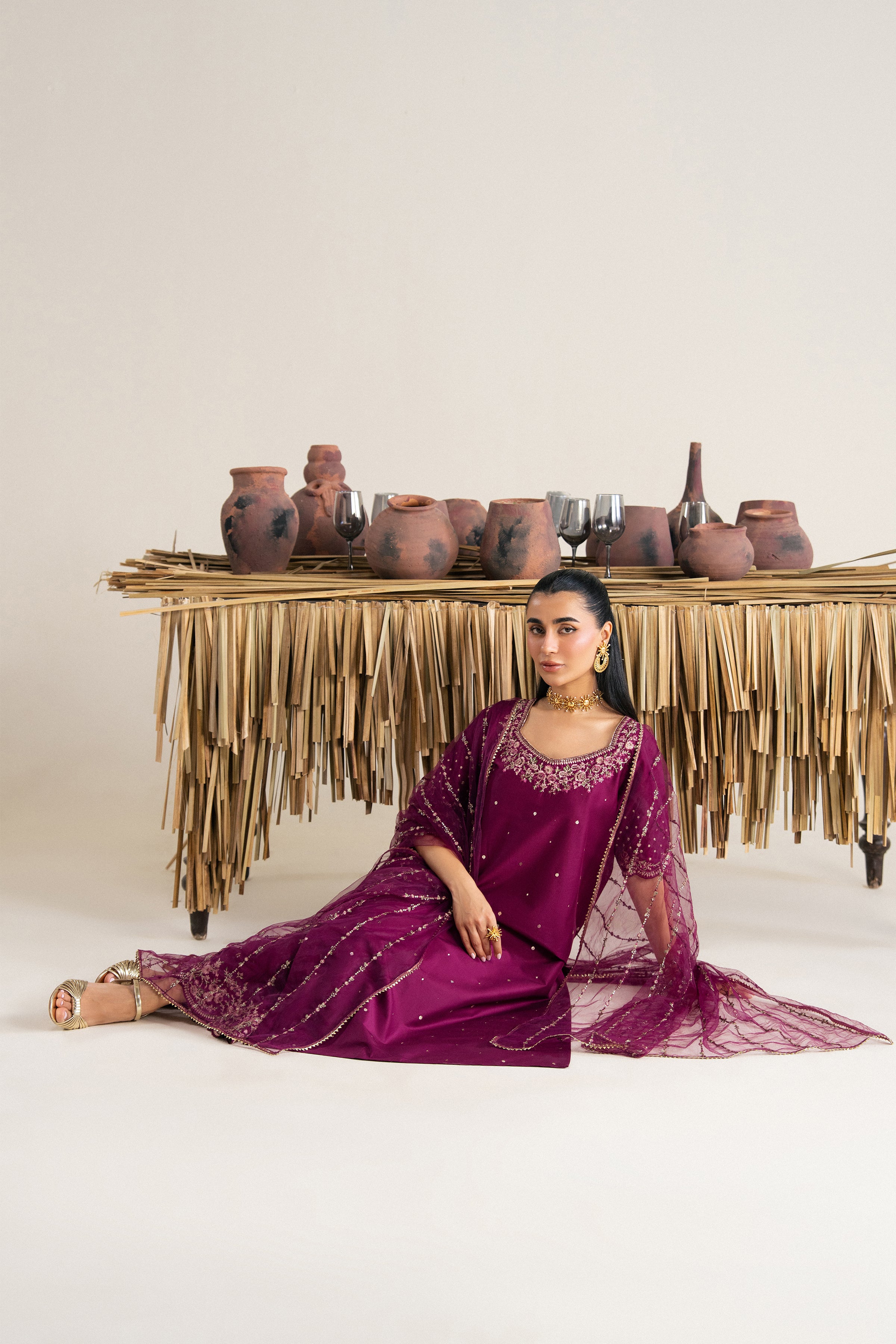 Yalina 3Pc - Festive Eid Pret BATIKSS26 BATIK XS / Ruby / Giza-S / Ruby / Giza-M / Ruby / Giza-L / Ruby / Giza-XL / Ruby / Giza
