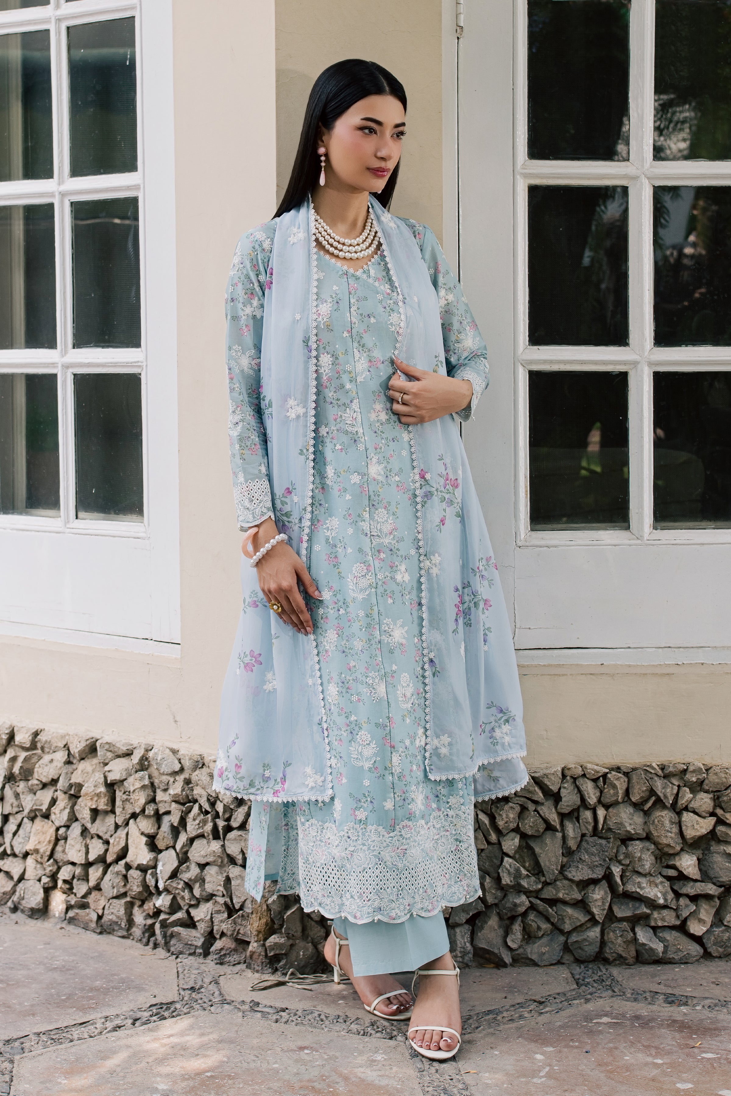 Yara 3Pc - Luxury Embroidered Lawn BATIKSS26 BATIK XS / Sky Blue / Lawn-S / Sky Blue / Lawn-M / Sky Blue / Lawn-L / Sky Blue / Lawn-XL / Sky Blue / Lawn