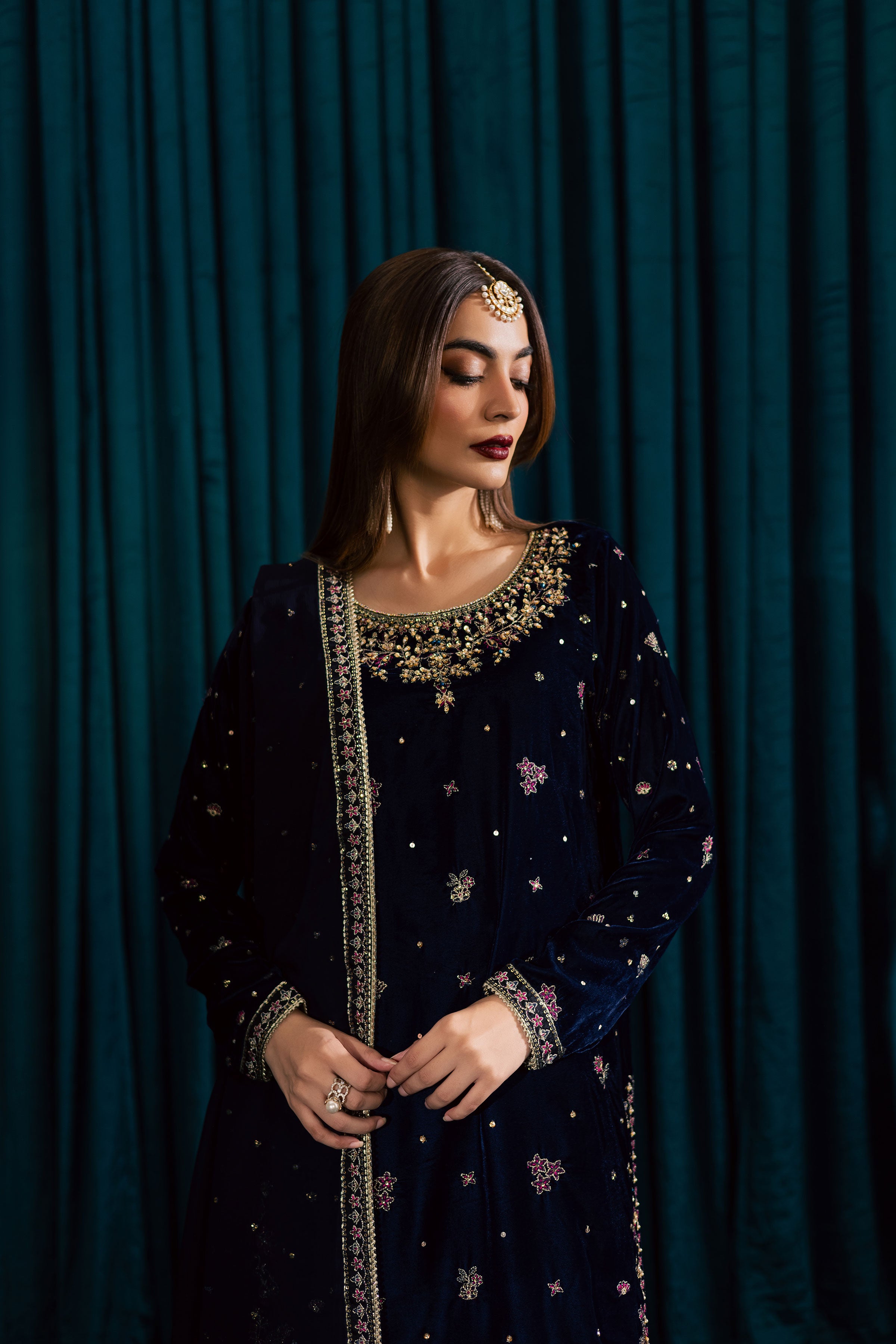 Yashal 3Pc - Velvet Formal Dress BATIKstudio BATIK S / Deep Blue / Velvet-M / Deep Blue / Velvet-L / Deep Blue / Velvet