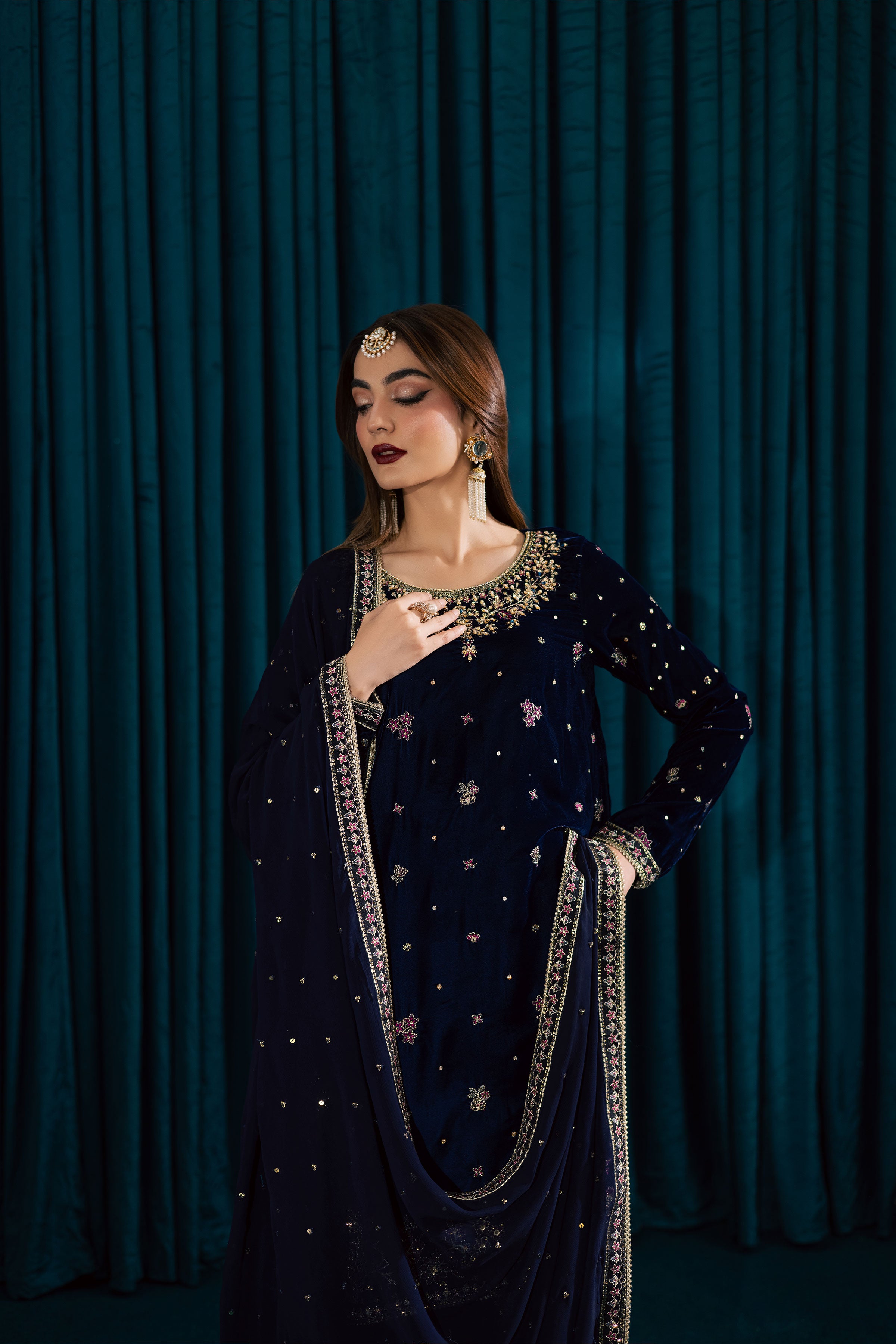 Yashal 3Pc - Velvet Formal Dress BATIKstudio BATIK S / Deep Blue / Velvet-M / Deep Blue / Velvet-L / Deep Blue / Velvet