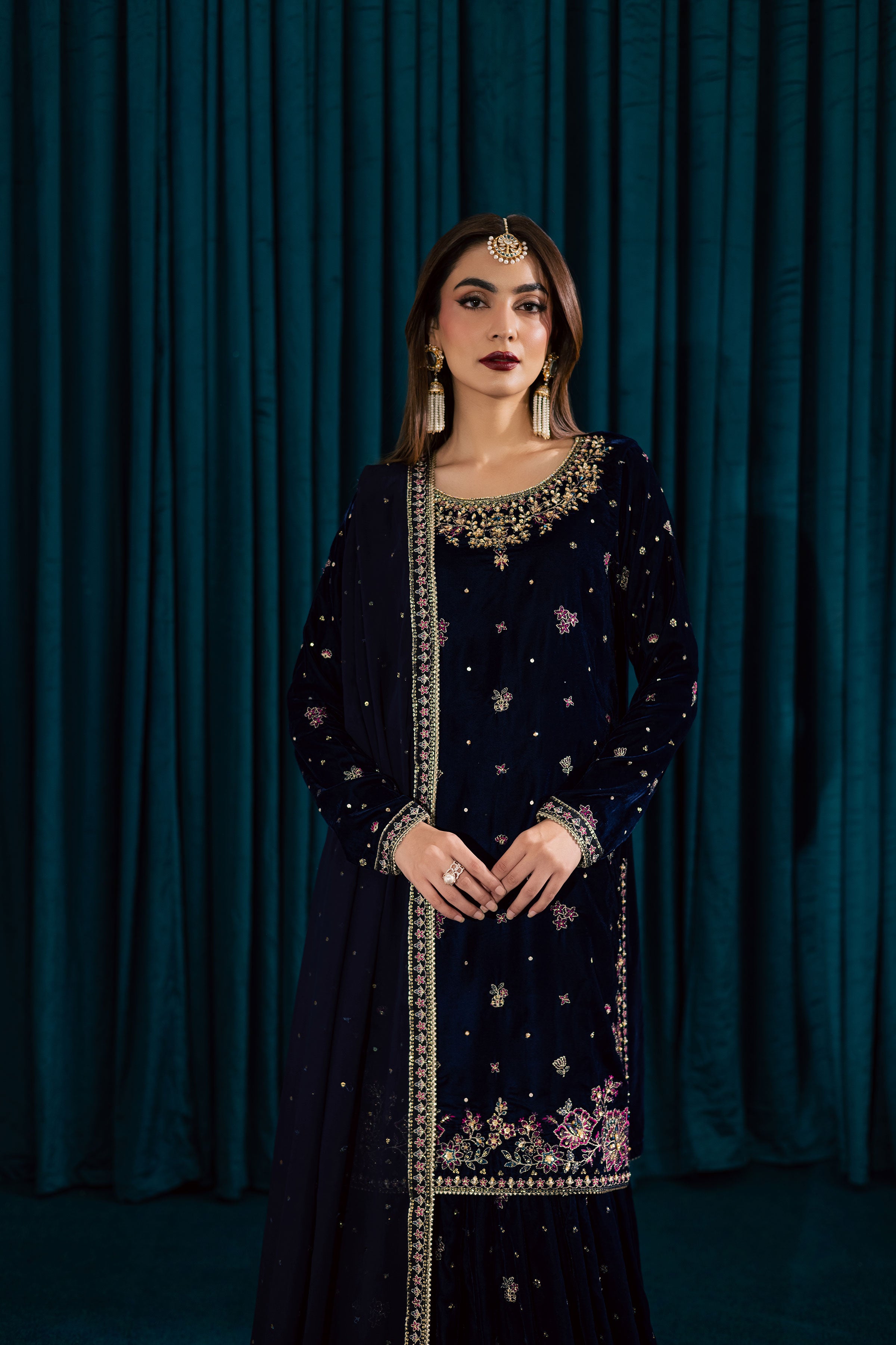 Yashal 3Pc - Velvet Formal Dress BATIKstudio BATIK S / Deep Blue / Velvet-M / Deep Blue / Velvet-L / Deep Blue / Velvet
