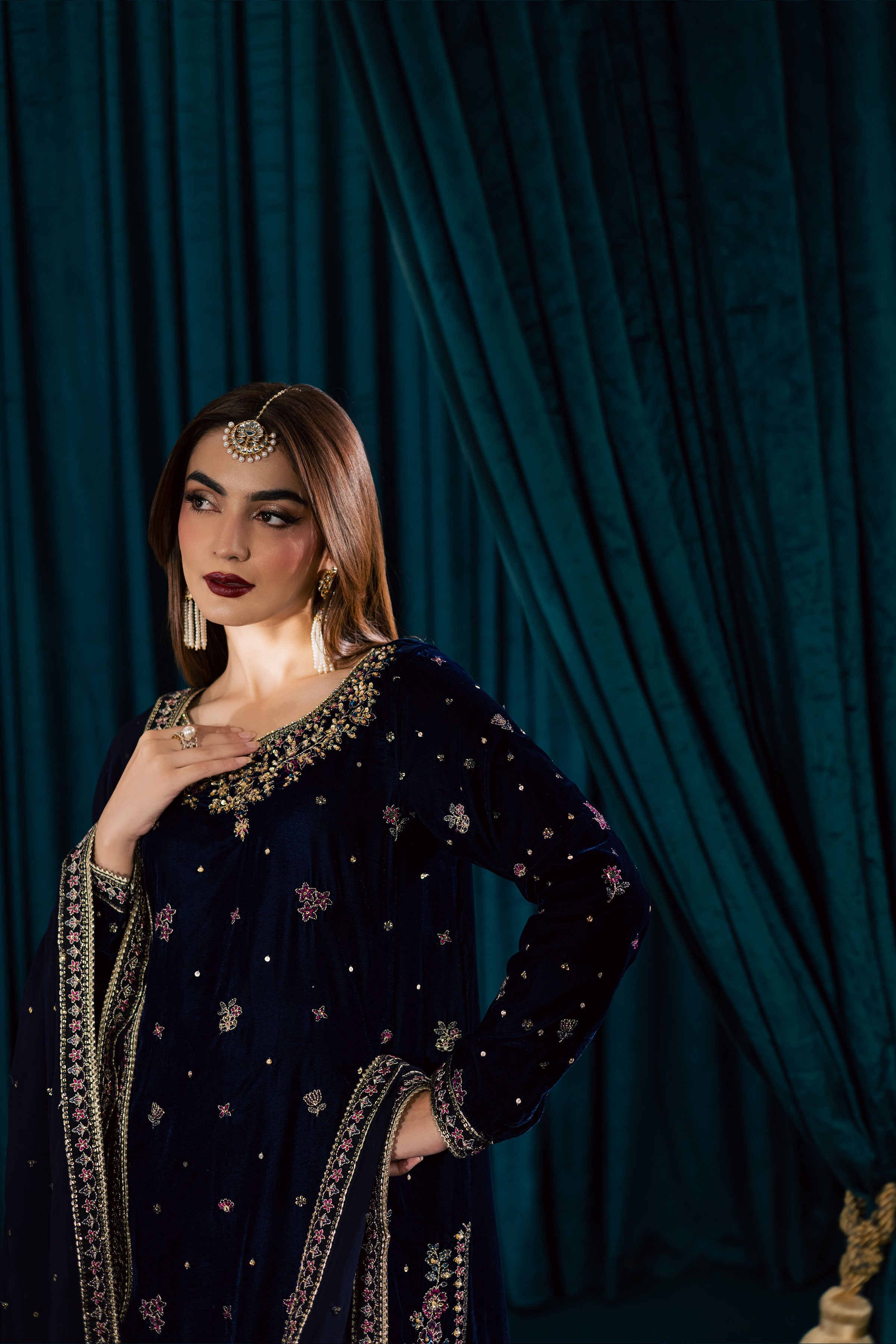 Yashal 3Pc - Velvet Formal Dress BATIKstudio BATIK S / Deep Blue / Velvet-M / Deep Blue / Velvet-L / Deep Blue / Velvet