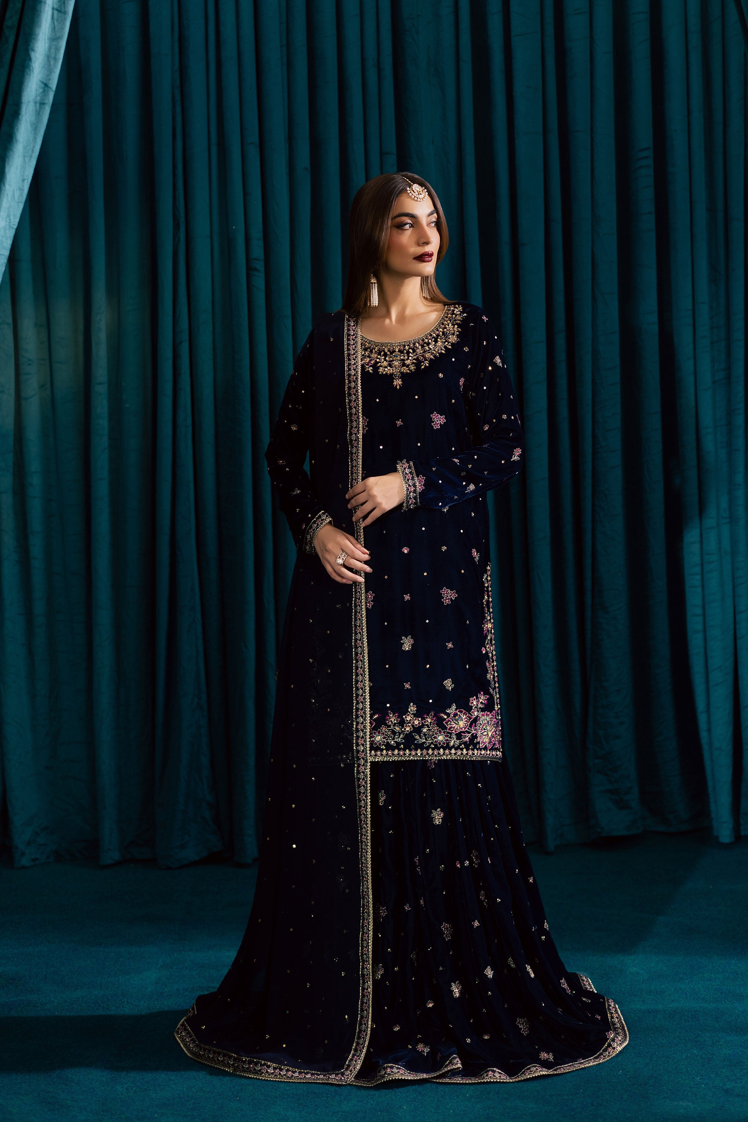 Yashal 3Pc - Velvet Formal Dress BATIKstudio BATIK S / Deep Blue / Velvet-M / Deep Blue / Velvet-L / Deep Blue / Velvet
