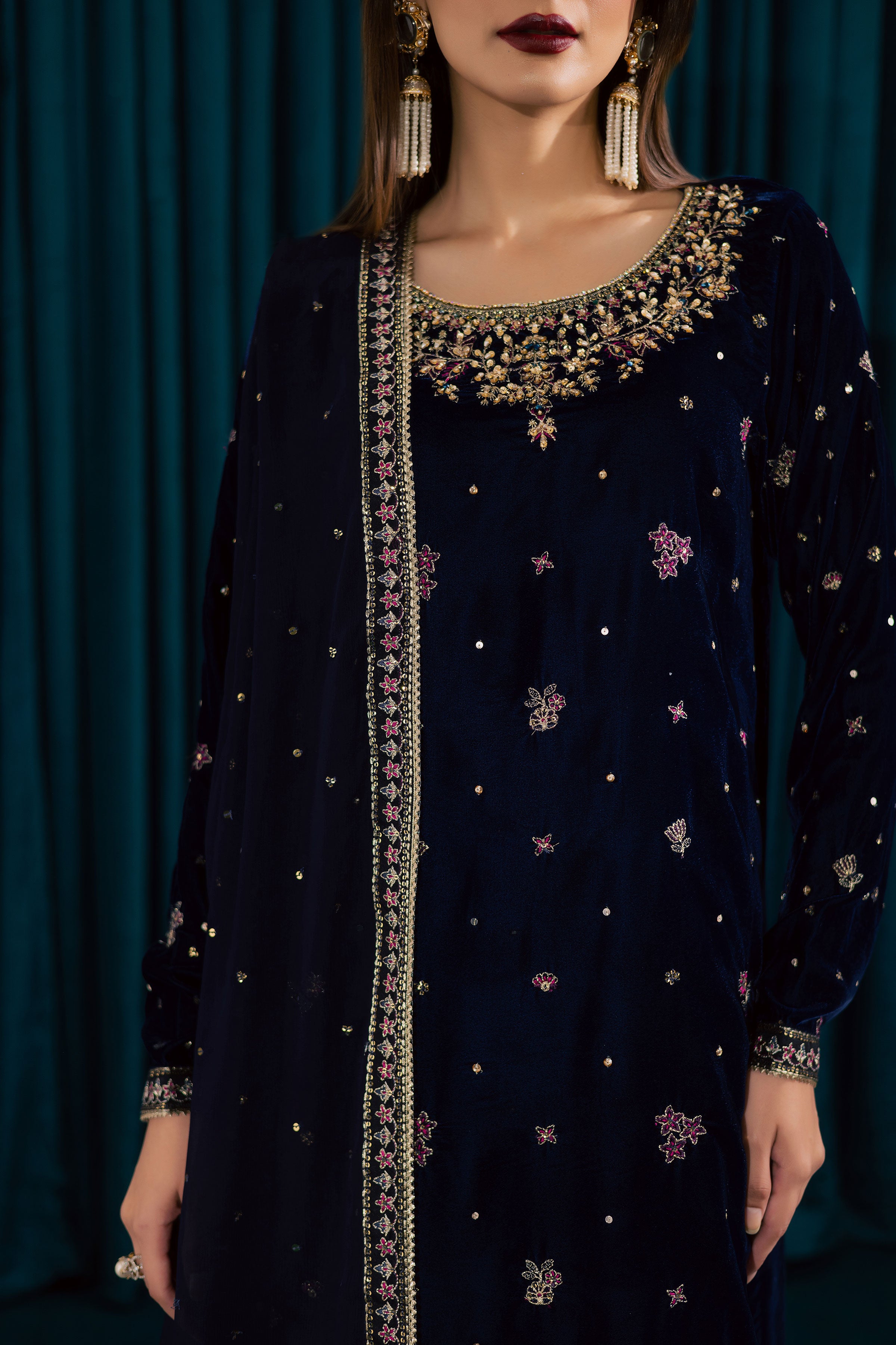 Yashal 3Pc - Velvet Formal Dress BATIKstudio BATIK S / Deep Blue / Velvet-M / Deep Blue / Velvet-L / Deep Blue / Velvet