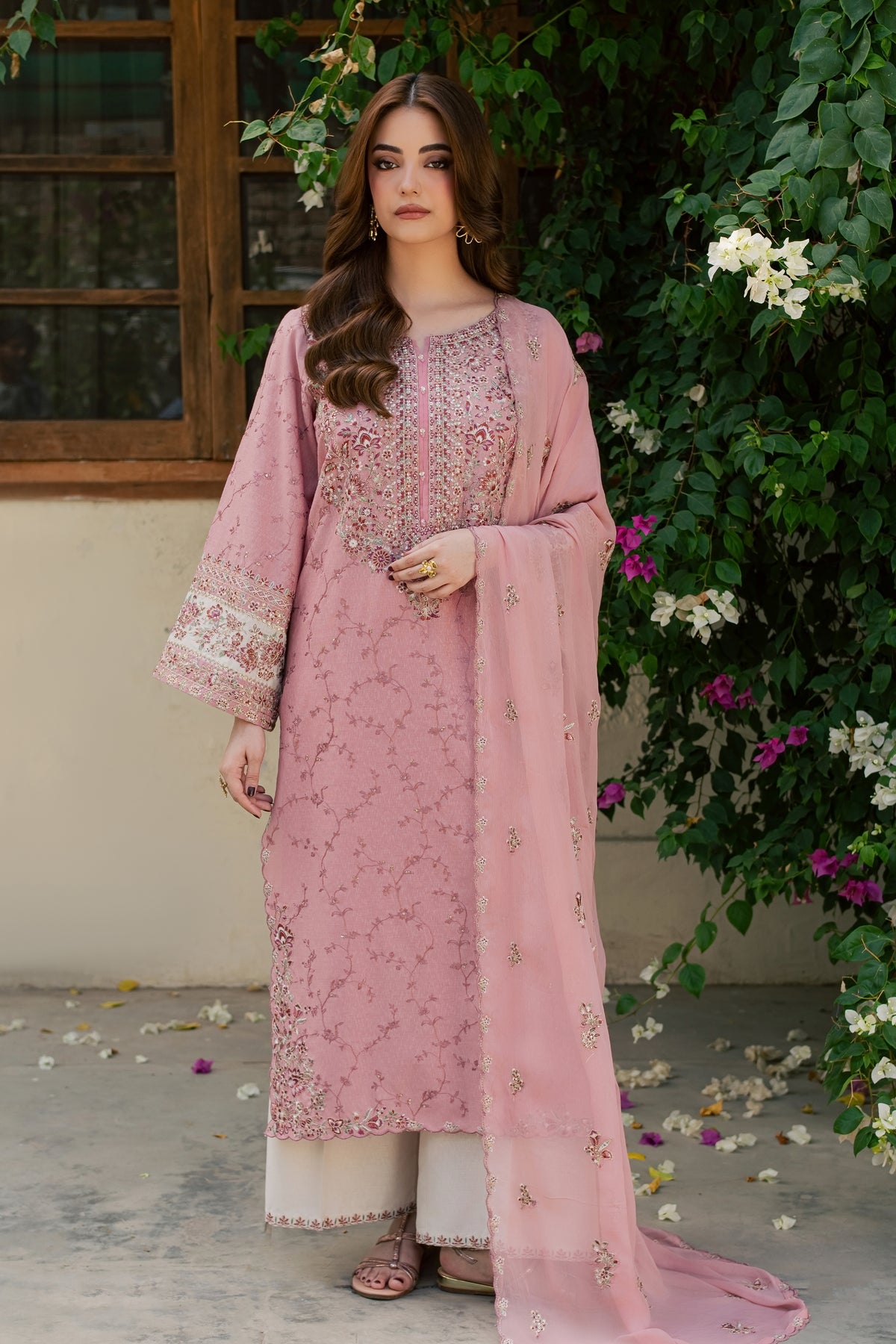 Yashfa 3Pc - Embroidered Karandi Pret PRETKARANDI2026 BATIK XS / Tea Pink / Karandi