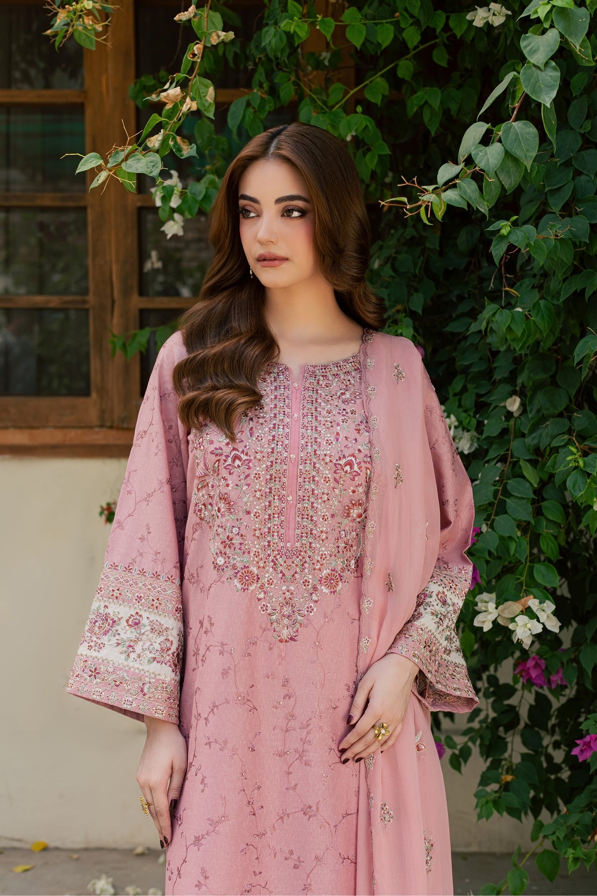 Yashfa 3Pc - Embroidered Karandi Pret PRETKARANDI2026 BATIK XS / Tea Pink / Karandi