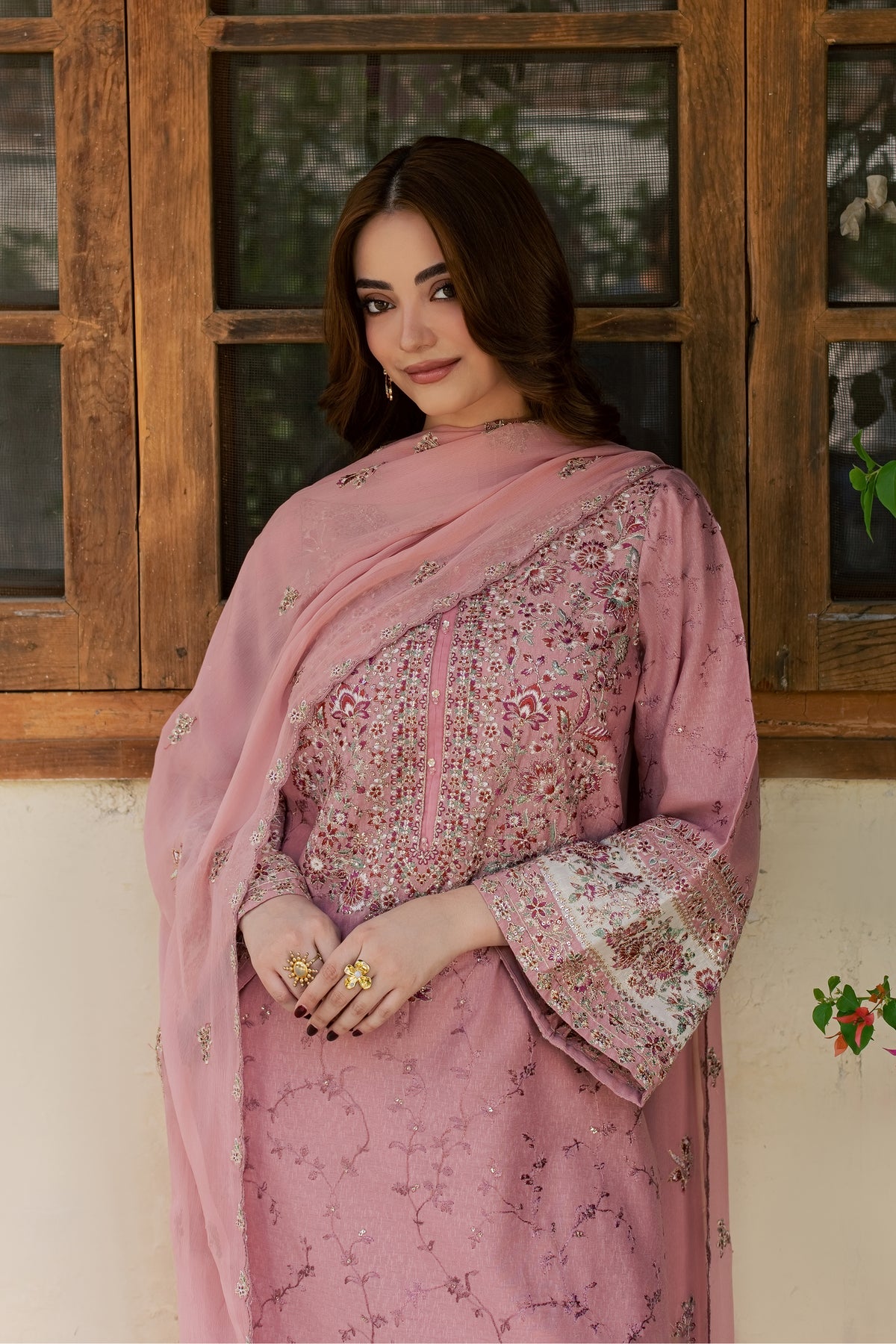 Yashfa 3Pc - Embroidered Karandi Pret PRETKARANDI2026 BATIK XS / Tea Pink / Karandi