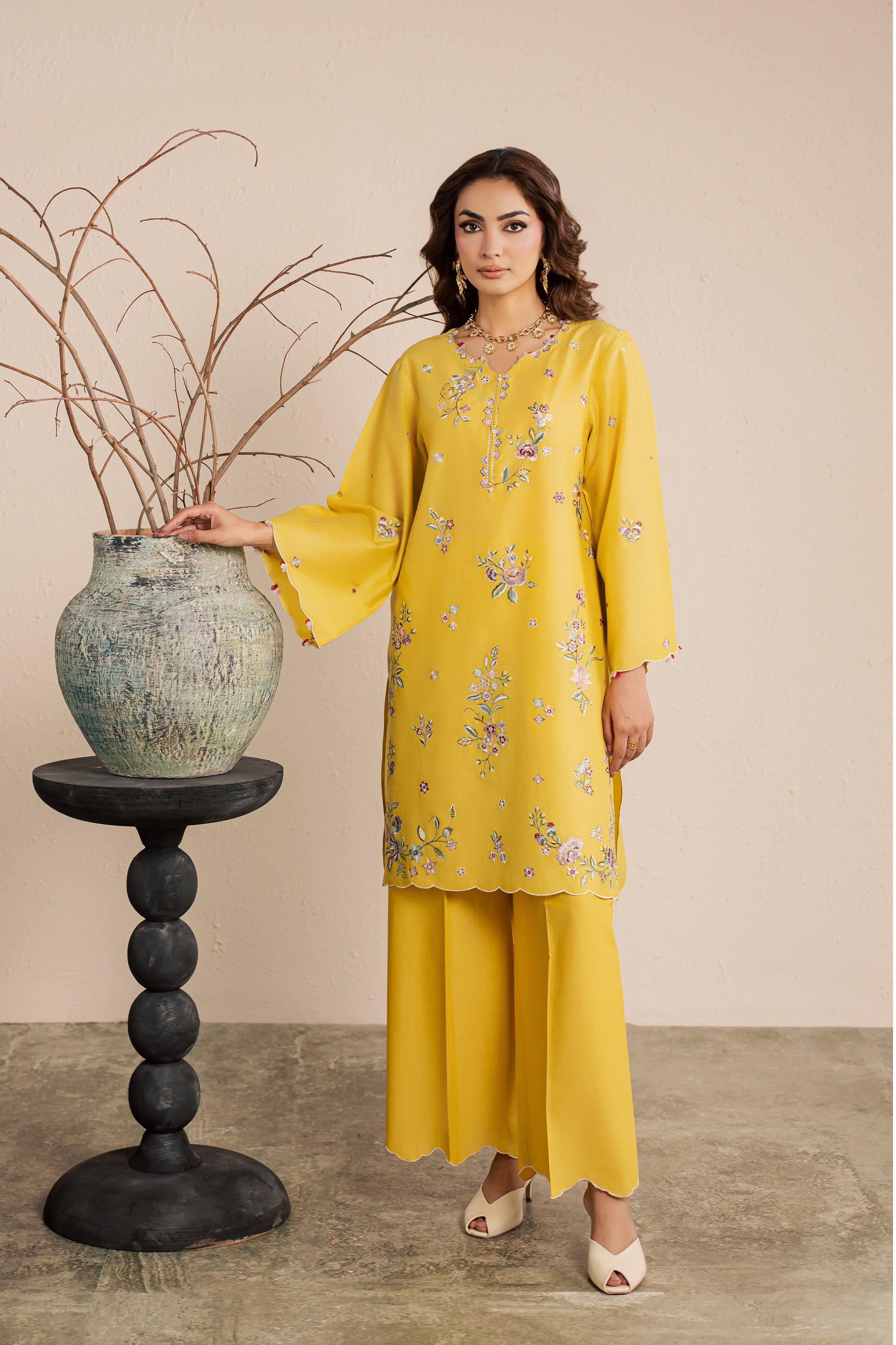 Yellow Elira 2Pc - Embroidered Lawn Dress EverydayEdit26 BATIK XS / Lemon Yellow / Pima Lawn-S / Lemon Yellow / Pima Lawn-M / Lemon Yellow / Pima Lawn-L / Lemon Yellow / Pima Lawn-XL / Lemon Yellow / Pima Lawn