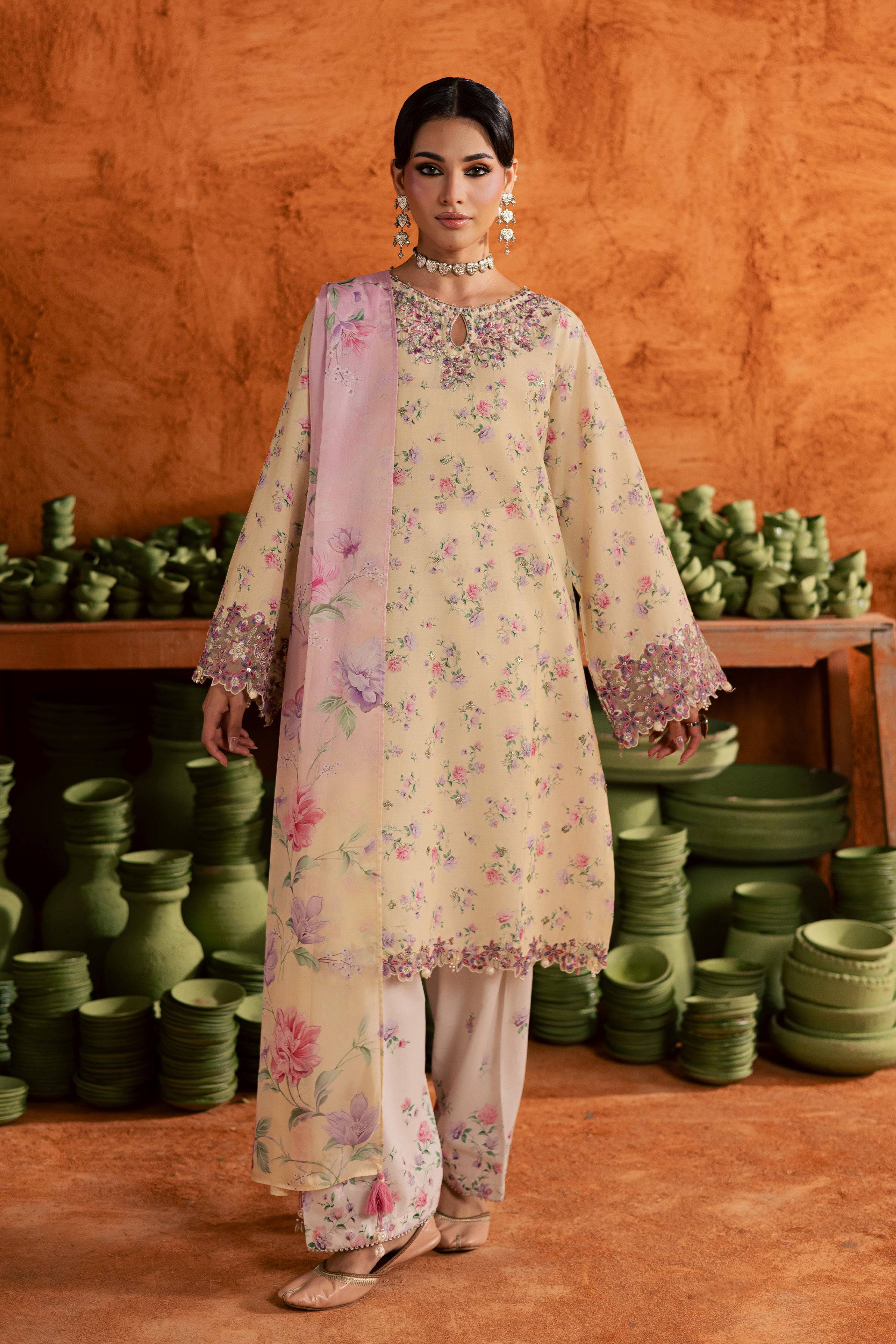 Yellow Lamia 3Pc - Printed Lawn Dress BATIKEID2026 BATIK XS / Yellow / Lawn-S / Yellow / Lawn-M / Yellow / Lawn-L / Yellow / Lawn-XL / Yellow / Lawn